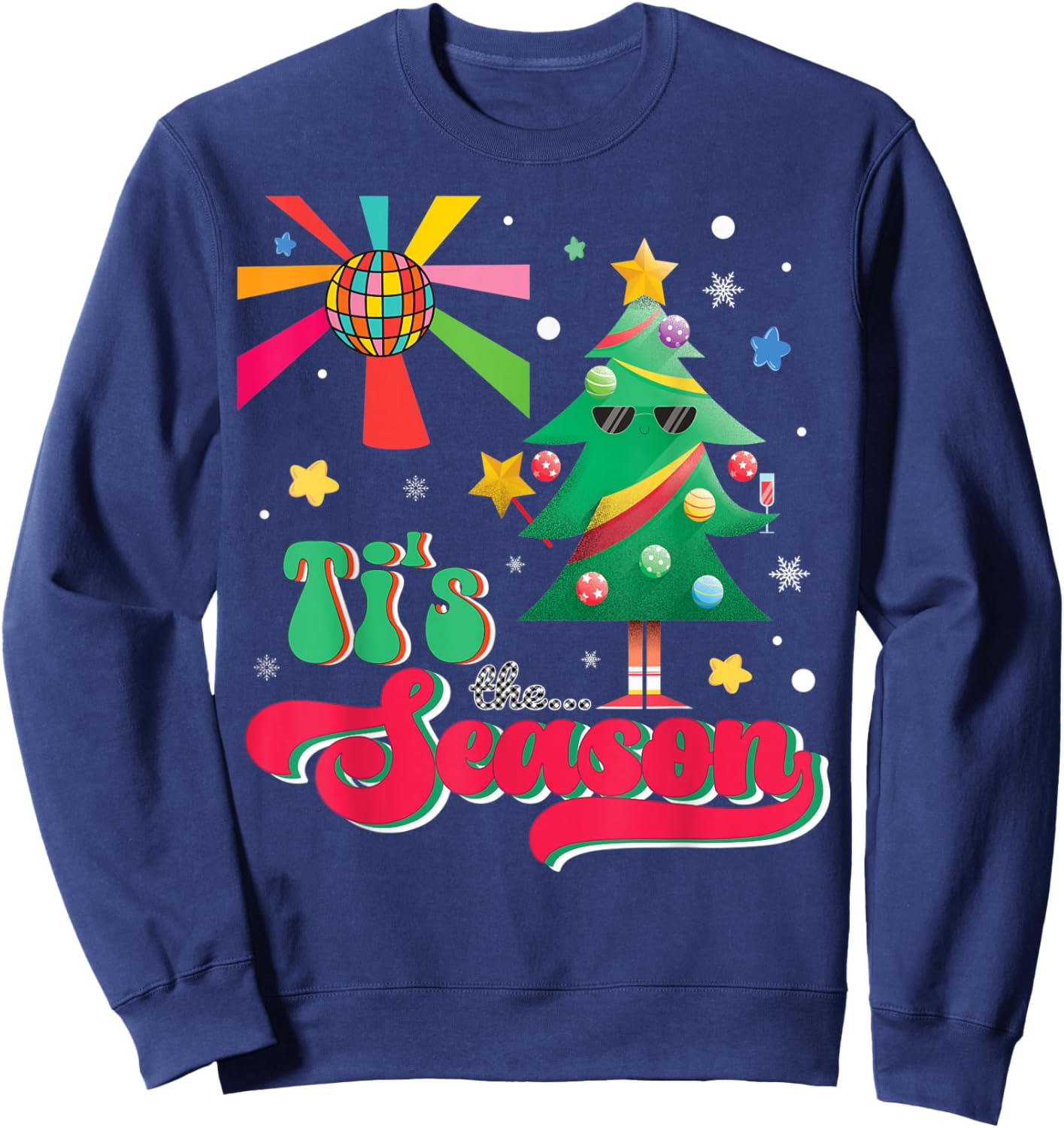 Disco Christmas Tree Tis The Season Christmas Party 70s 80s Sweatshirt - Sweatshirt | Navy