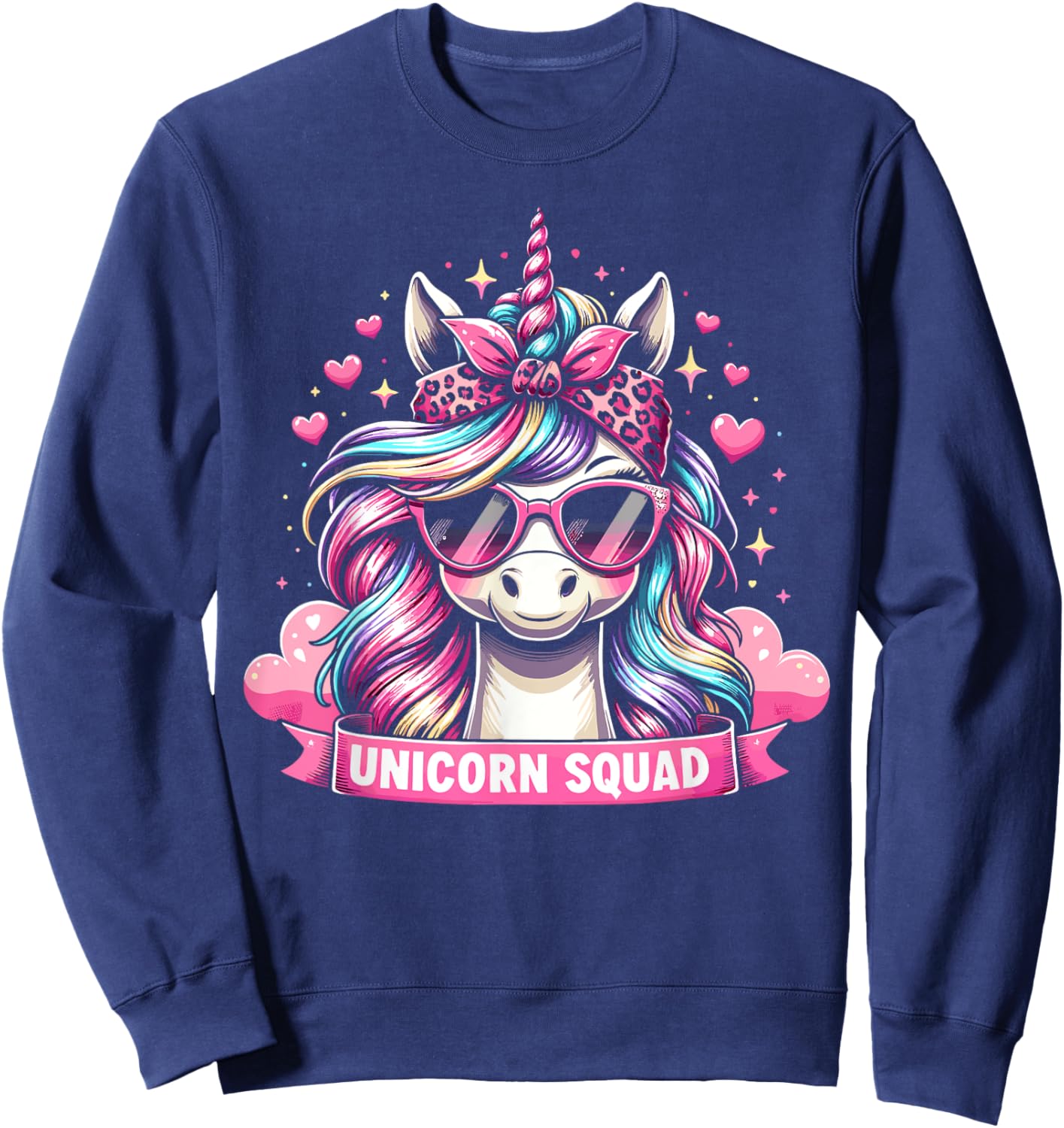 Unicorn Squad - Graceful Unicorn with leopard Bandana Sweatshirt - Sweatshirt | Navy