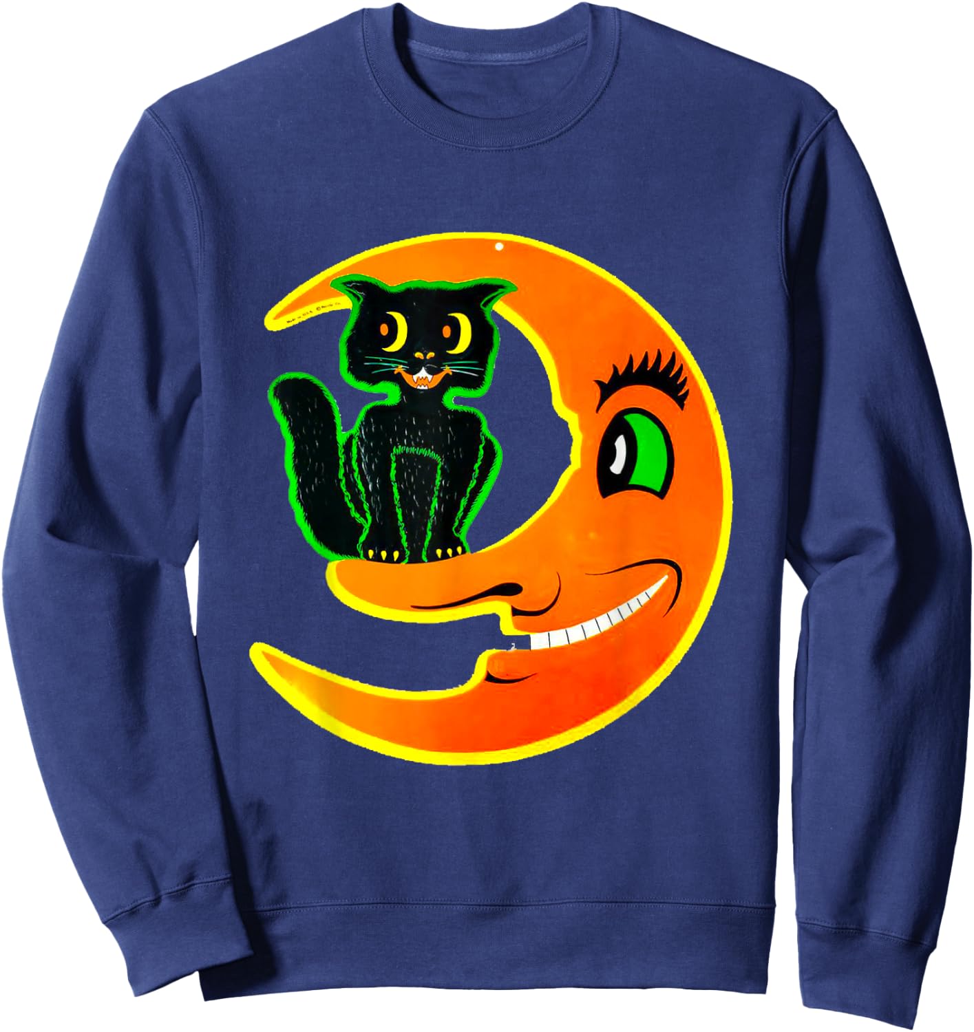 Vintage Halloween Beistle Cat on the Moon Horror Gift Sweatshirt - Sweatshirt | Navy