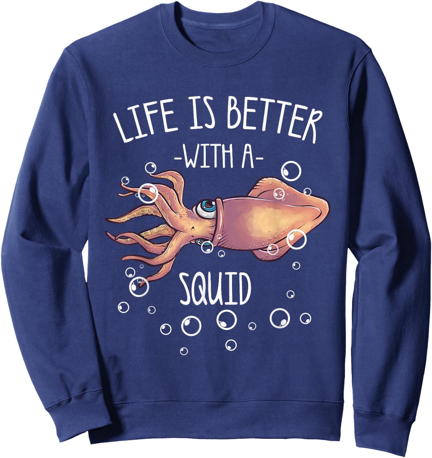 Best Squid Art Women Kids Adult Octopus Lover Squid Sweatshirt - Sweatshirt | Navy