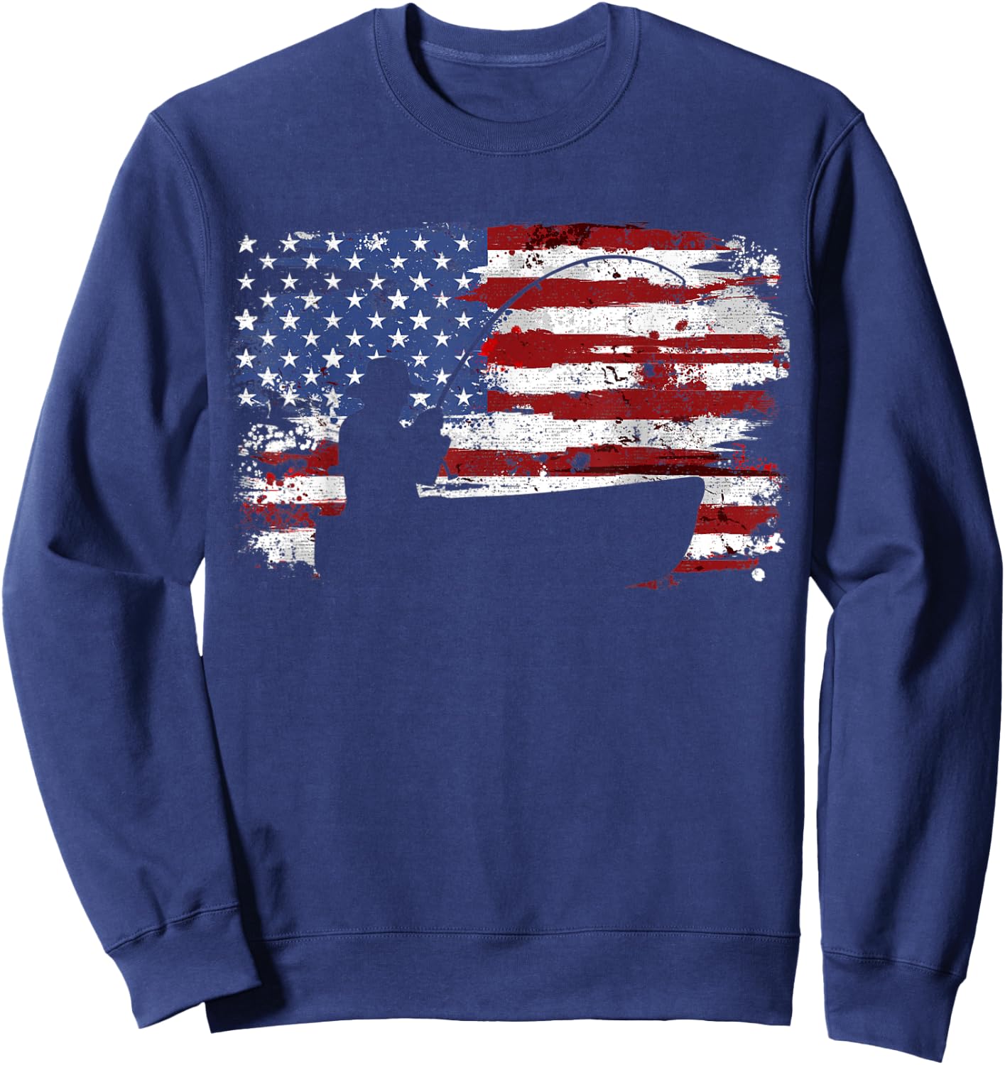Fishing Vintage American Flag Sweatshirt - Sweatshirt | Navy