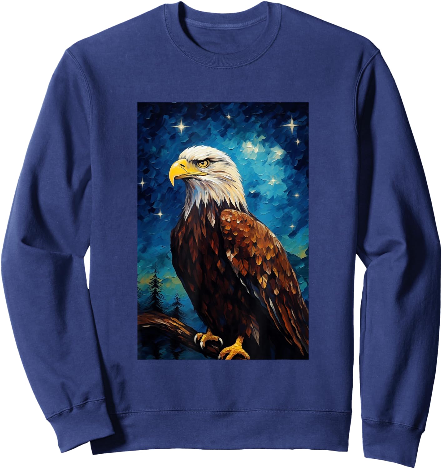 Eagle Designs. Bald Eagle Bird - -Adults, Kids - Black - Short Sleeve - Small - Classic Fit Sweatshirt - Sweatshirt | Navy