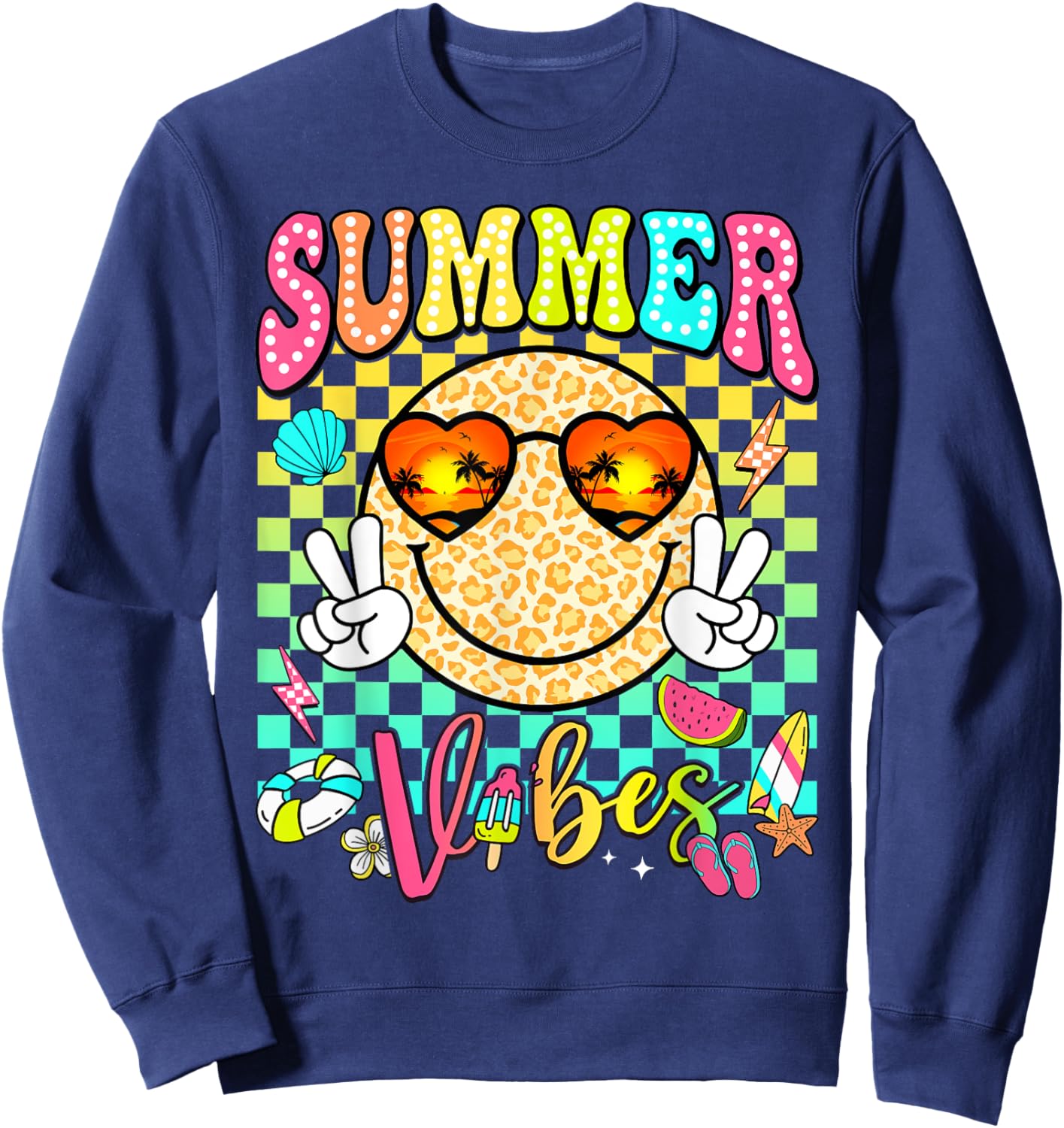 Groovy Summer Vibes Women Girl Kids Summer Beach Vacation Sweatshirt - Sweatshirt | Navy