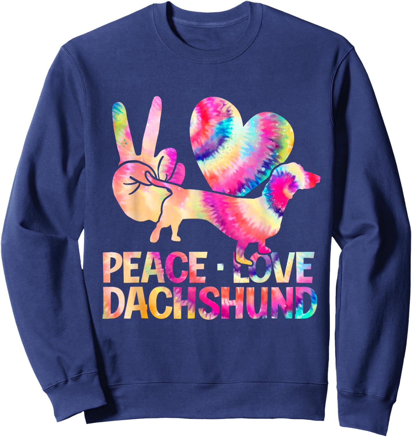 Hippie Dog Cute Animal Lover Gift Wiener Tie Dye Dachshund Sweatshirt - Sweatshirt | Navy