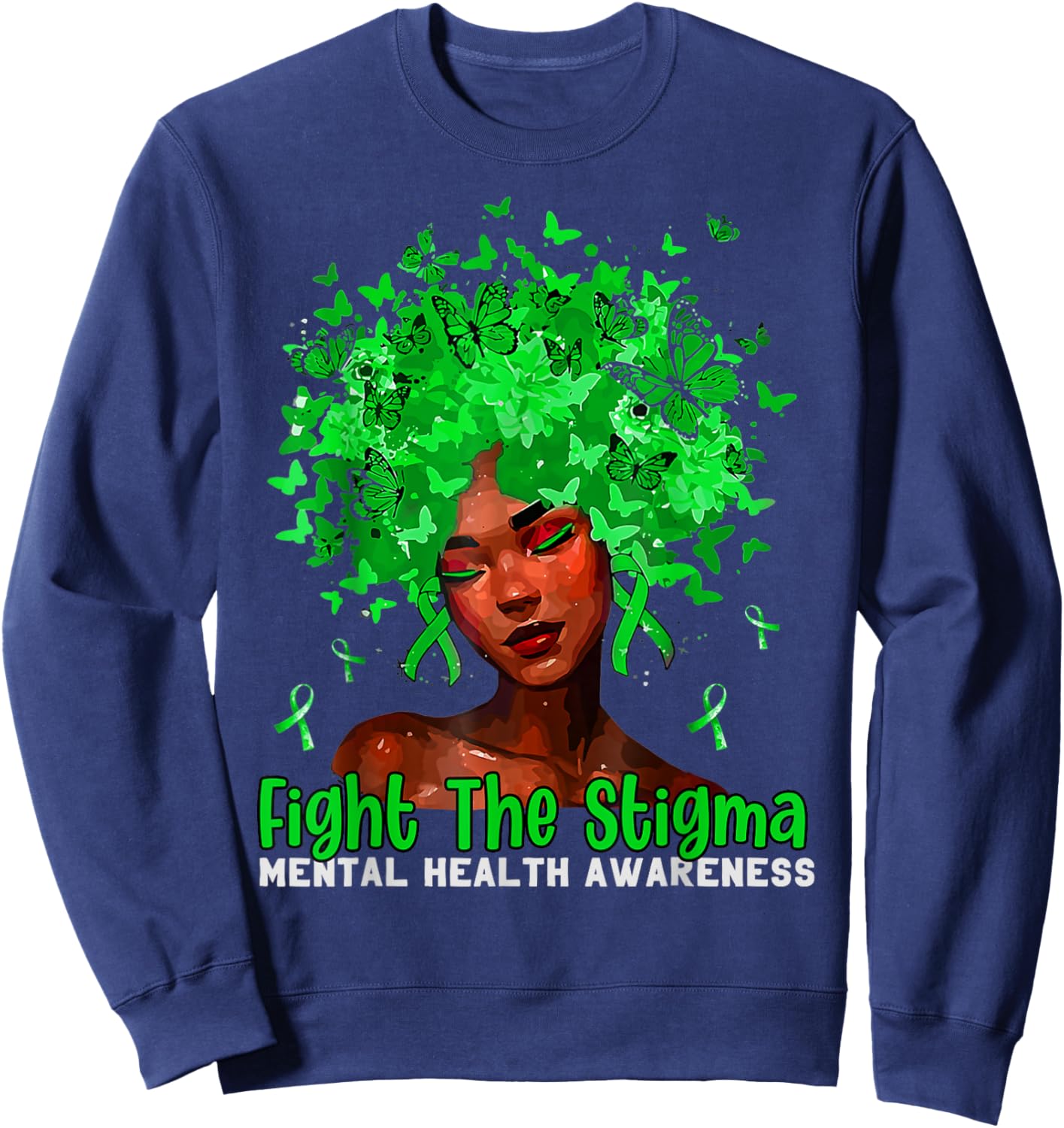 Mental Health Matters Fight The Stigma Afro African American Sweatshirt - Sweatshirt | Navy