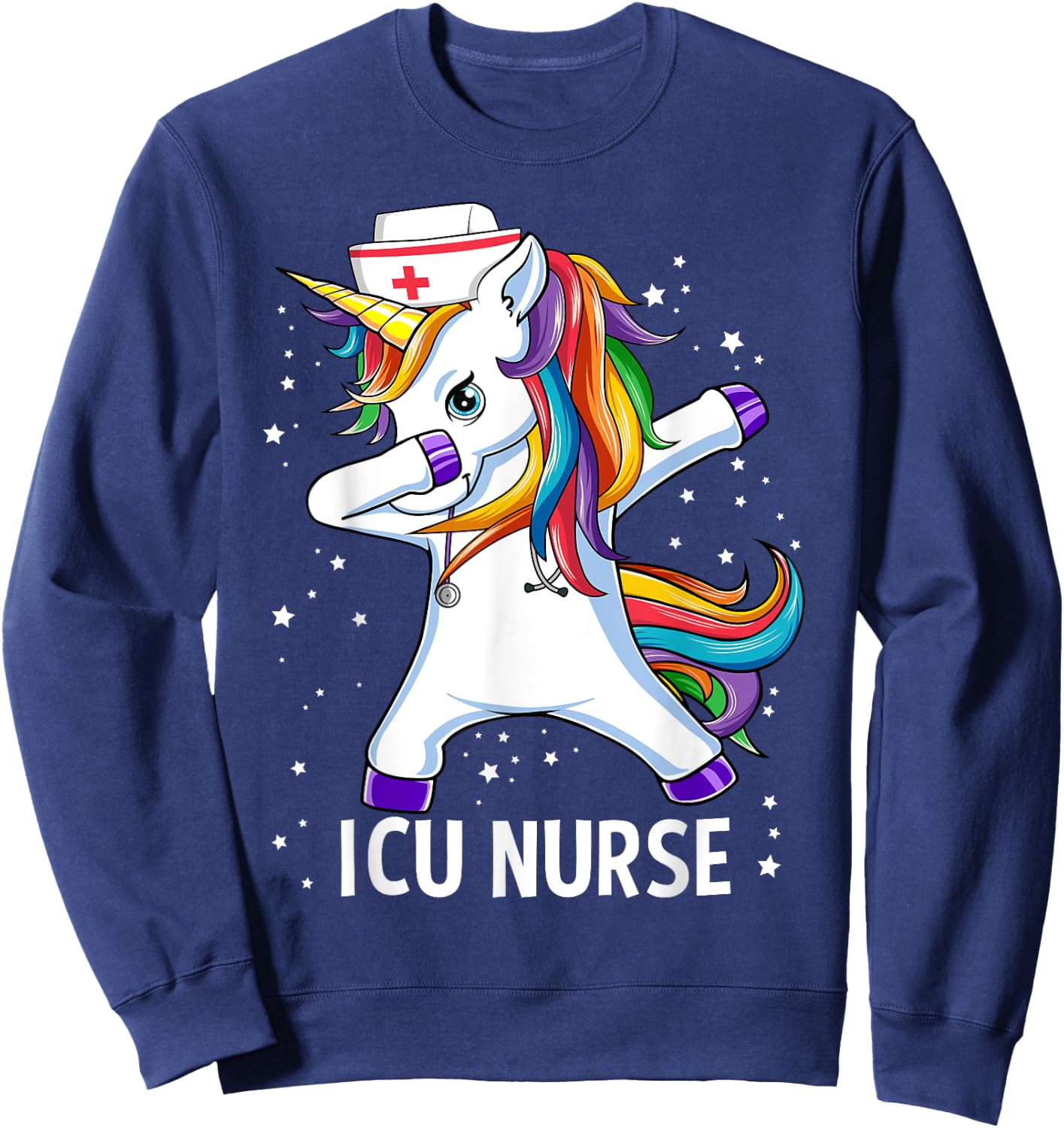 Dabbing Unicorn Funny ICU Nurse Sweatshirt - Sweatshirt | Navy