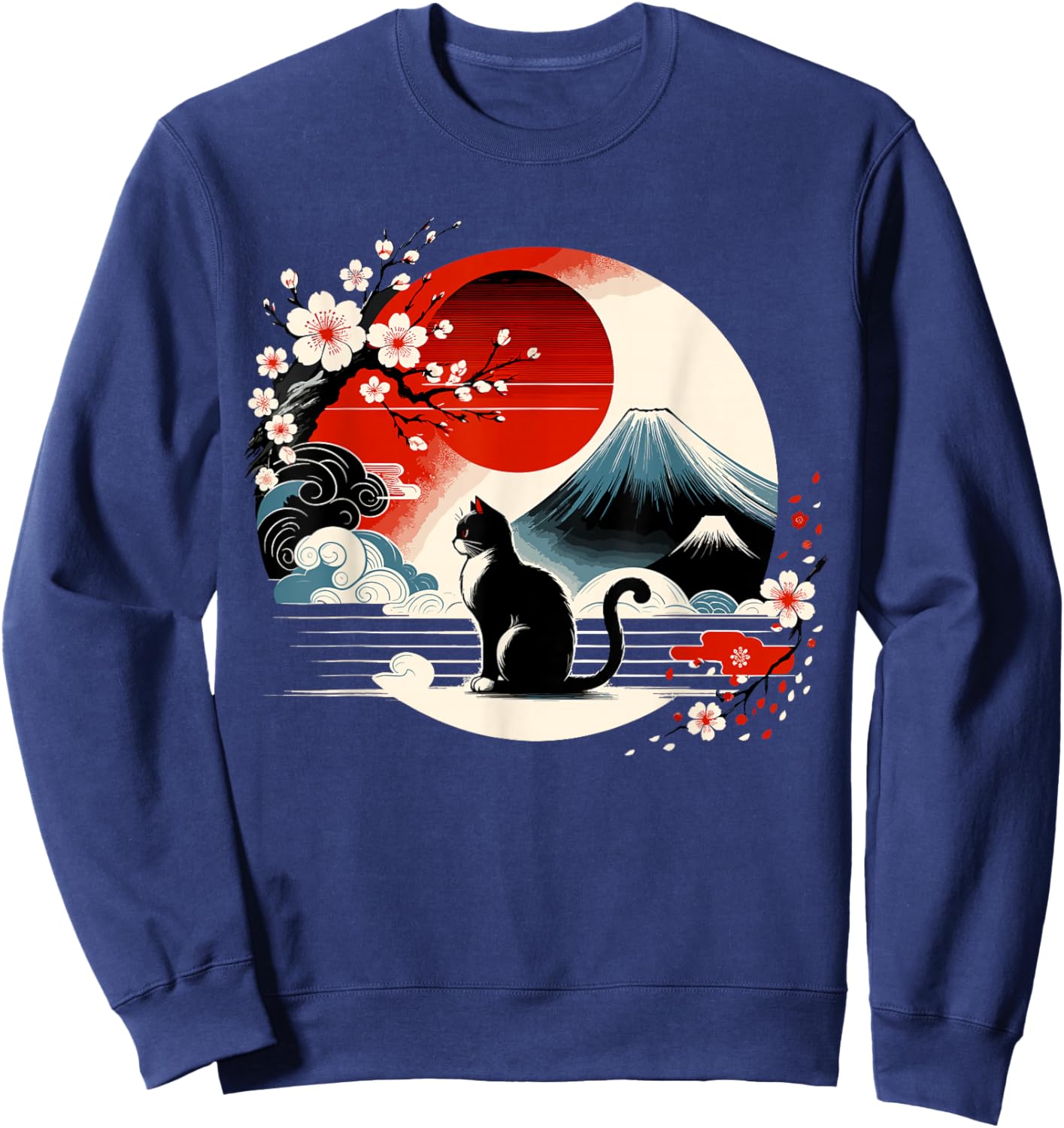 Kawaii Cat Anime Japanese Retro Men Women Kids Funny Cat Sweatshirt - Sweatshirt | Navy