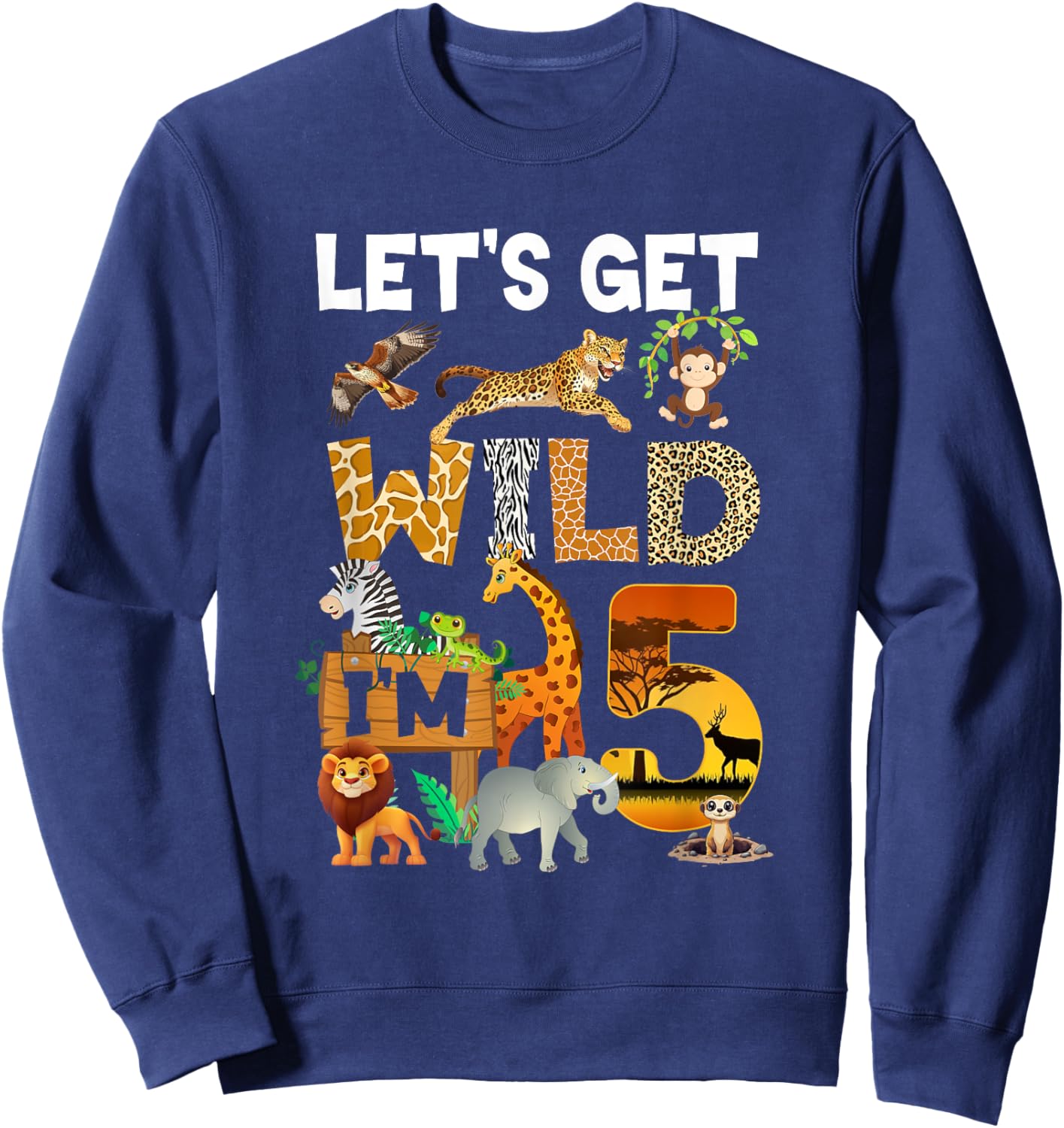 5 Year Old Zoo Birthday Safari Jungle Animal 5Th Bday Sweatshirt - Sweatshirt | Navy