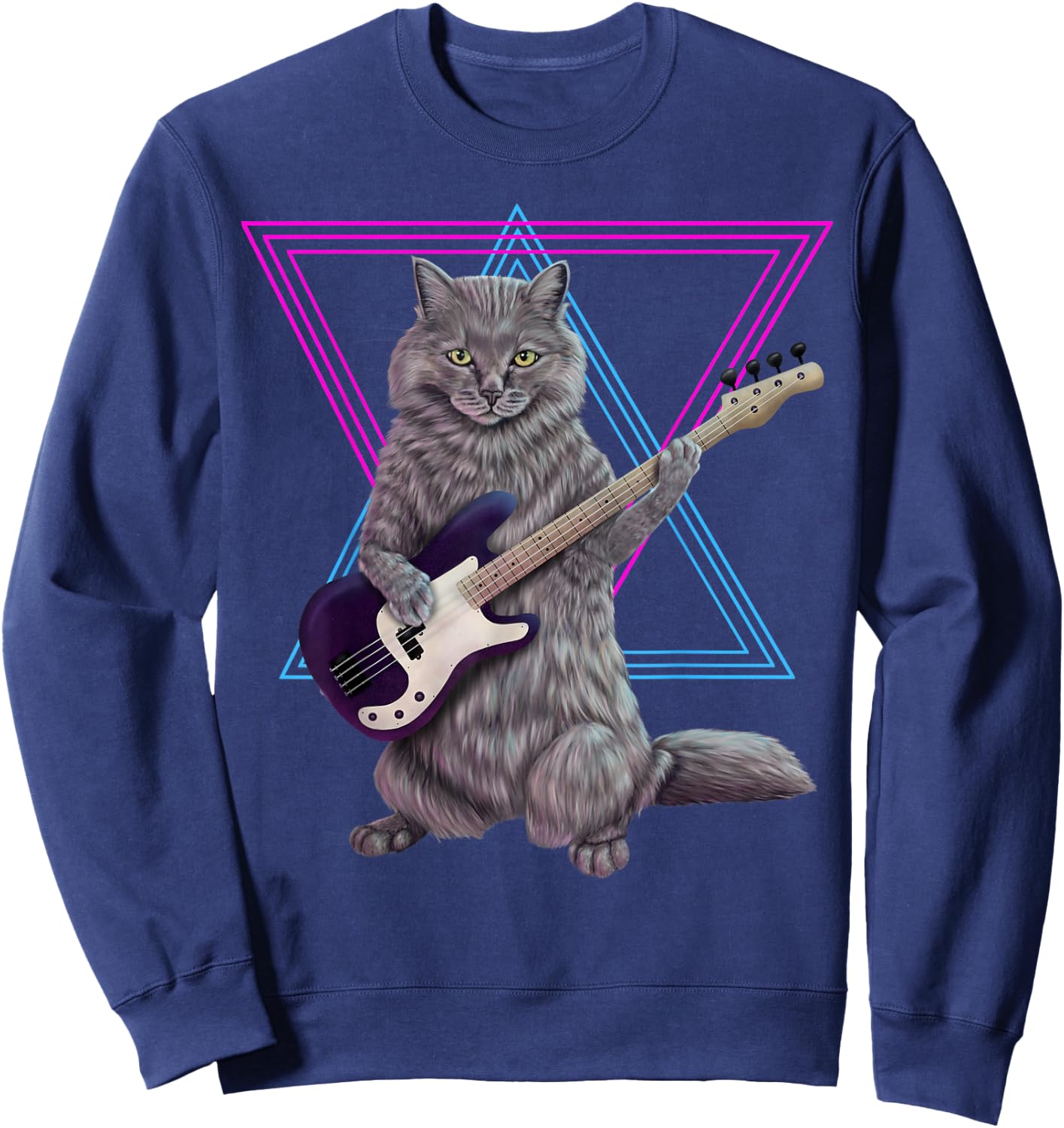 Basskatze - Rockkitty on a Bass Guitar Sweatshirt - Sweatshirt | Navy