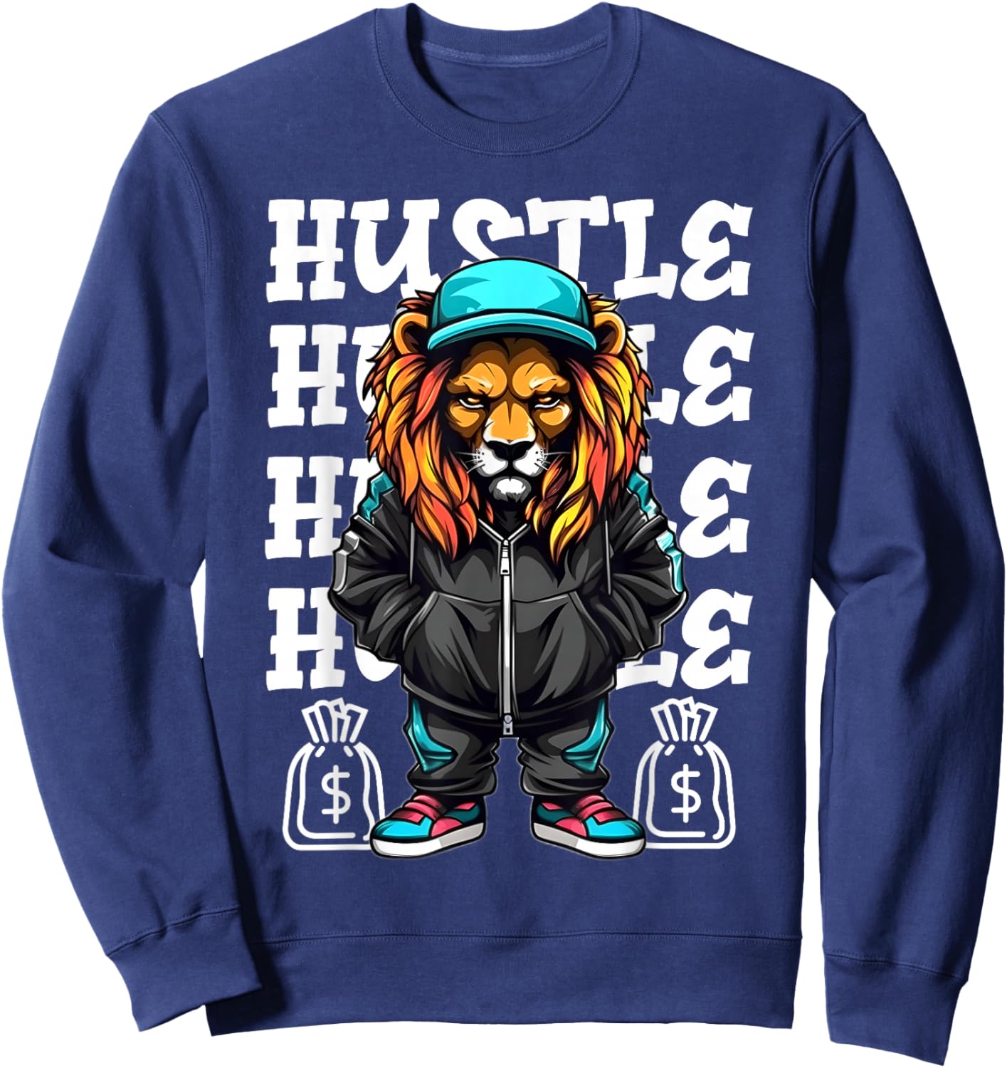 Hip Hop Lion Hustle Money Urban Drip Streetwear Black King Sweatshirt - Sweatshirt | Navy