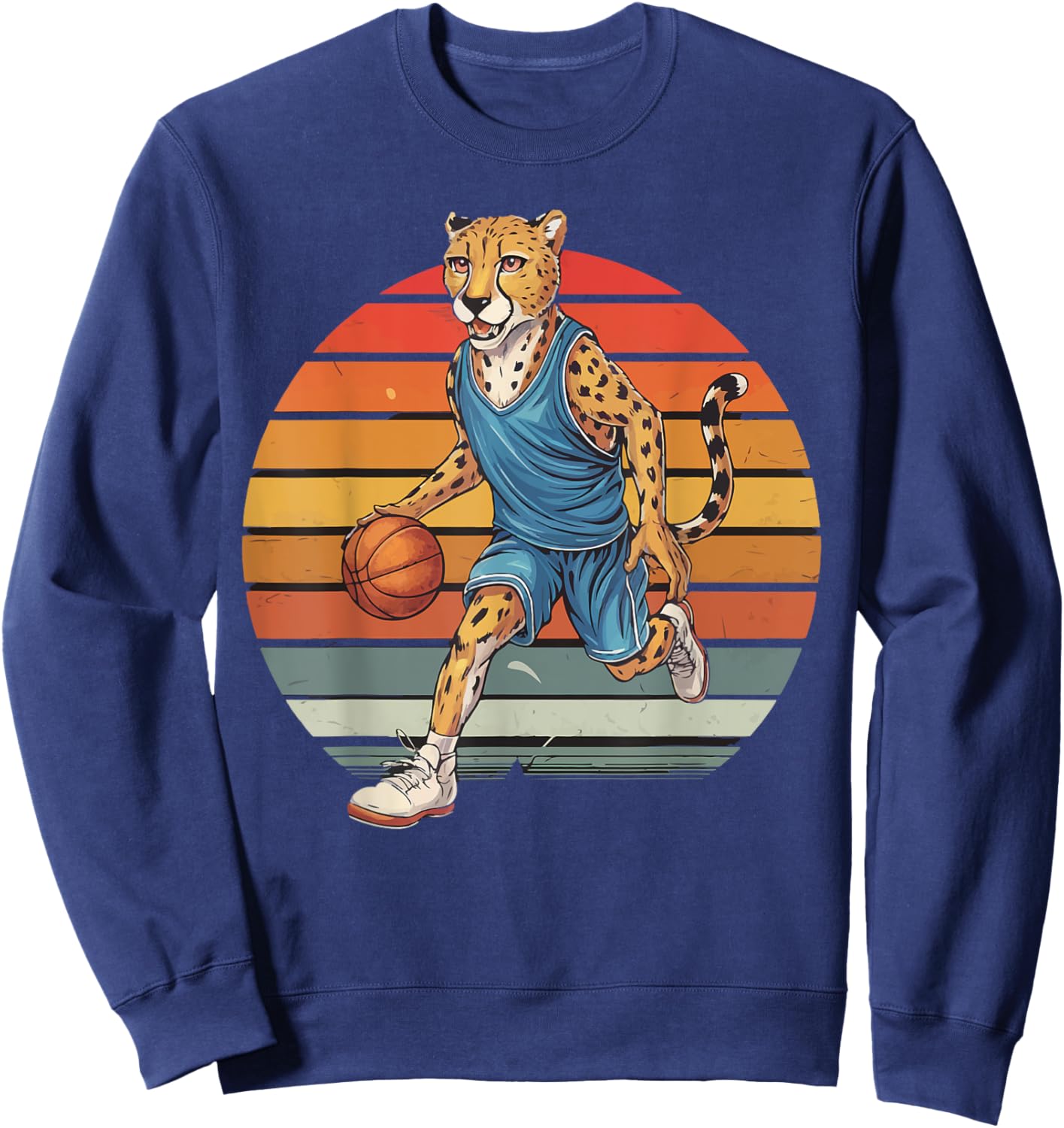 Vintage cheetah Playing Basketball cheetah lovers basketball Sweatshirt - Sweatshirt | Navy