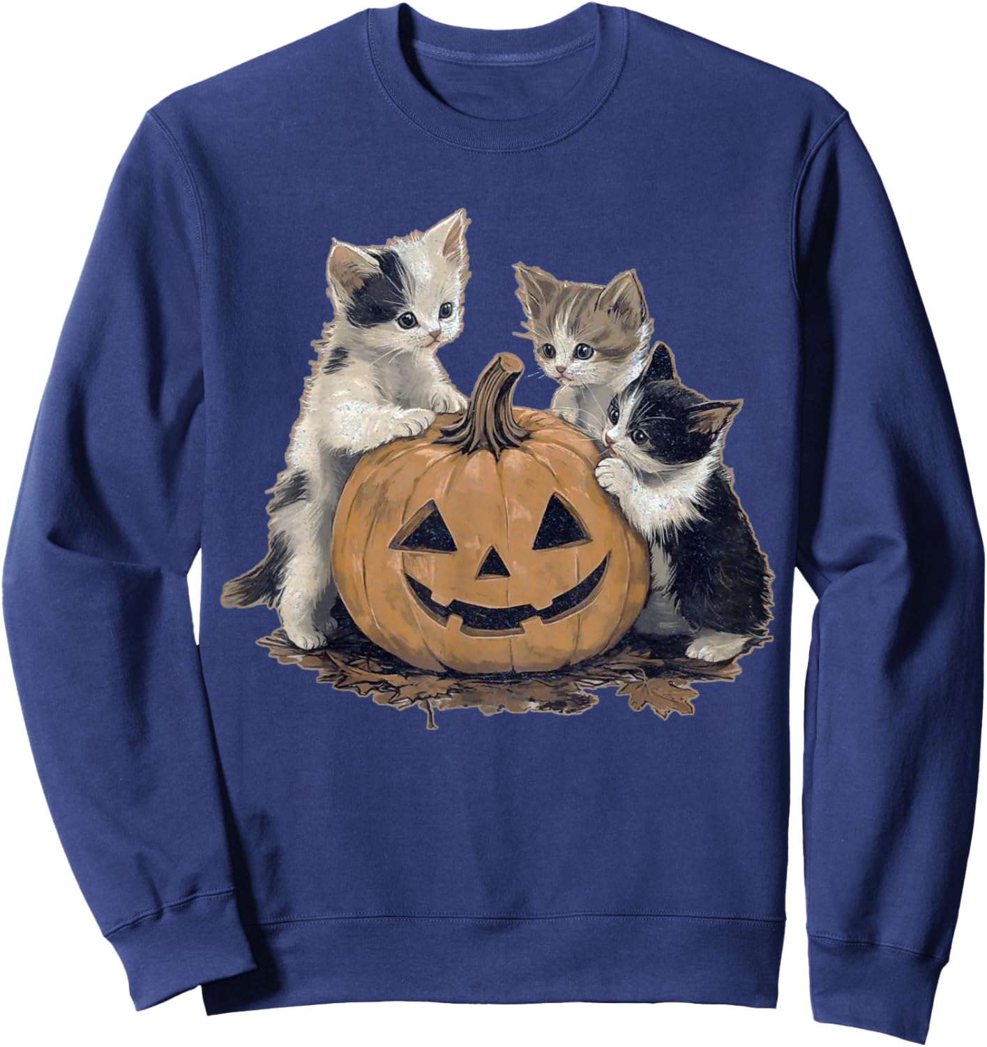 Vintage 90s Cat Halloween Retro Halloween vintage Spooky Women Kids Sweatshirt - Sweatshirt | Navy