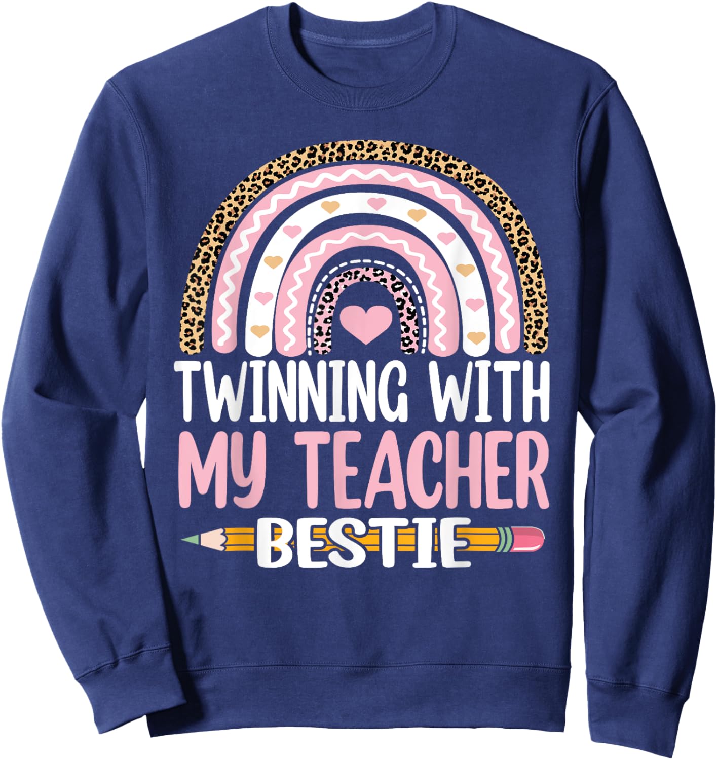Twinning with my teacher bestie rainbow Matching teachers Women Kids Sweatshirt - Sweatshirt | Navy