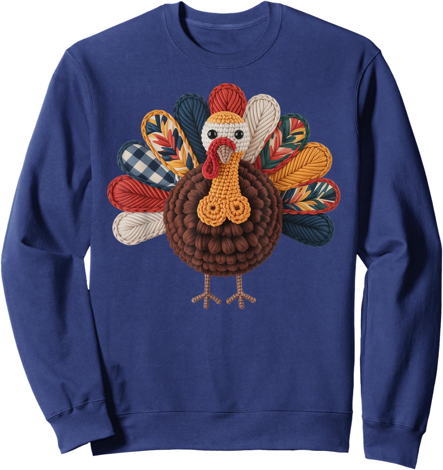 Crochet Turkey Thanksgiving Fall Cute Family Holiday Yarn Sweatshirt - Sweatshirt | Navy
