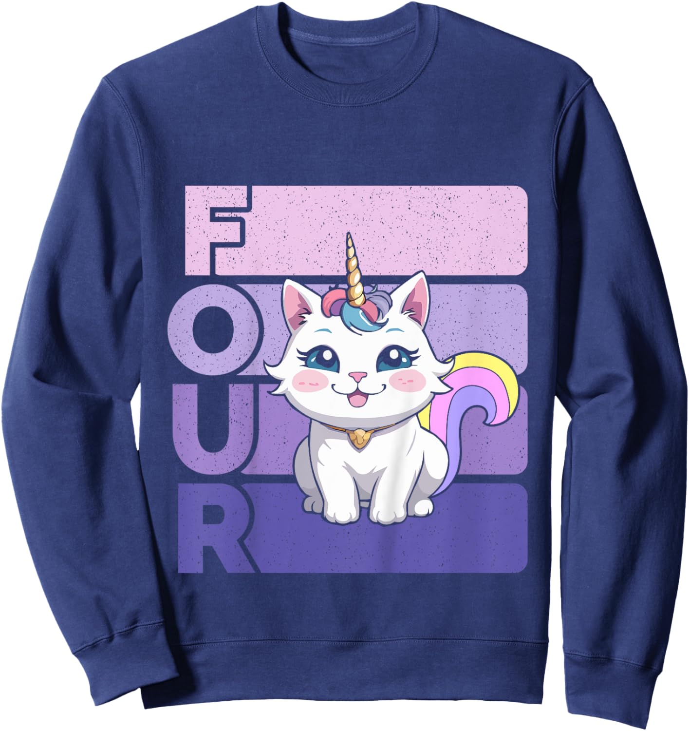 Kids Caticorn 4th Birthday Cat Unicorn 4 Year Old Girl B-day Sweatshirt - Sweatshirt | Navy