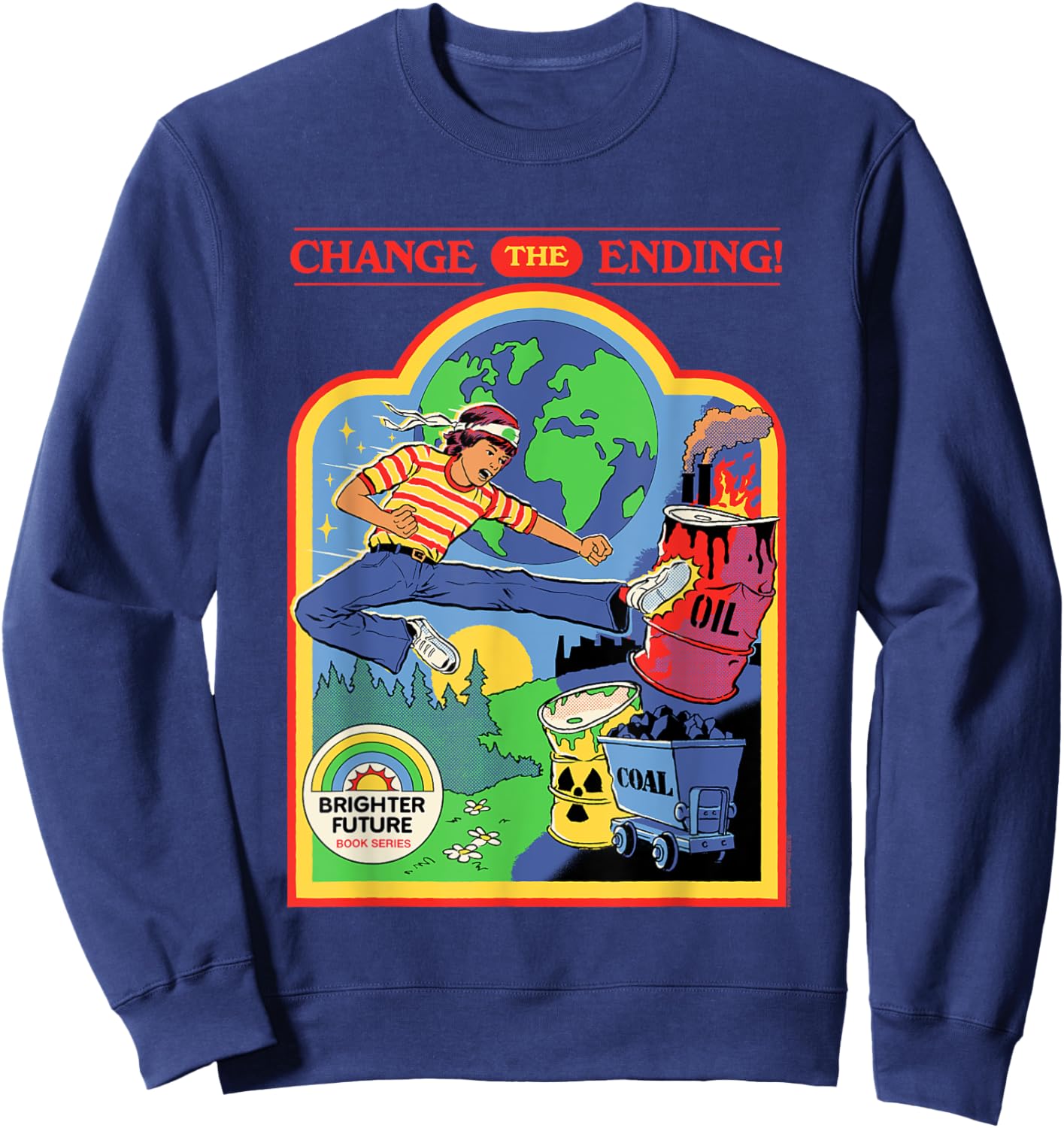 Steven Rhodes Change The Ending Environment Retro Dark Humor Sweatshirt - Sweatshirt | Navy