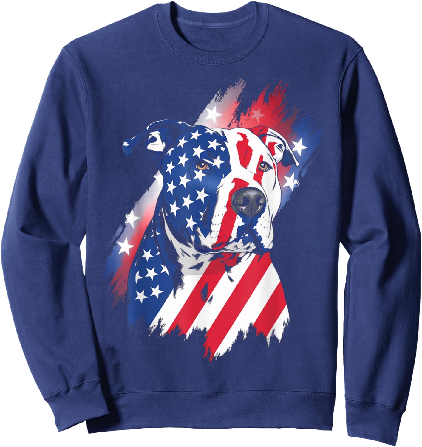 4th Of July American Flag Patriotic Pitbull Terrier Sweatshirt - Sweatshirt | Navy