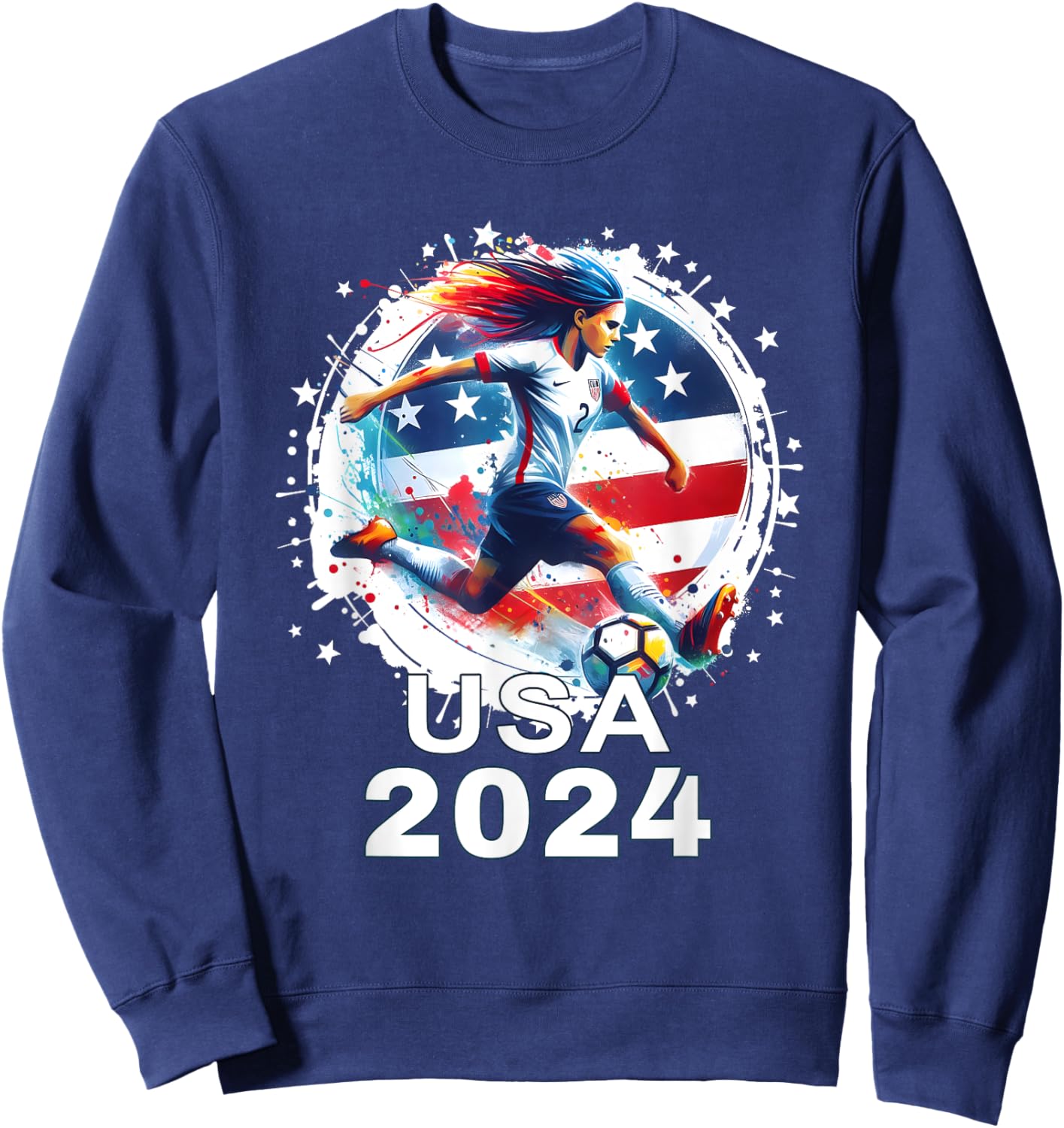 American Flag Soccer Shirt Women's Soccer Girls Soccer 2024 , Small, Black Sweatshirt - Sweatshirt | Navy
