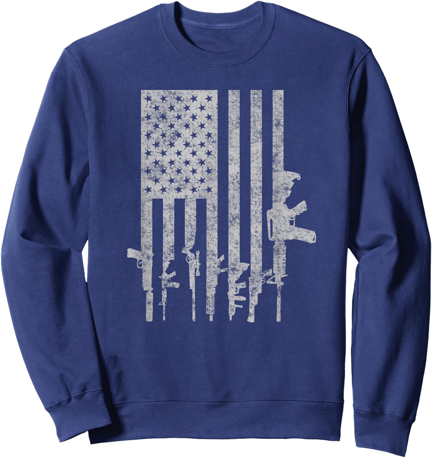 Distressed American Flag Guns Cool Pro Gun Top Sweatshirt - Sweatshirt | Navy