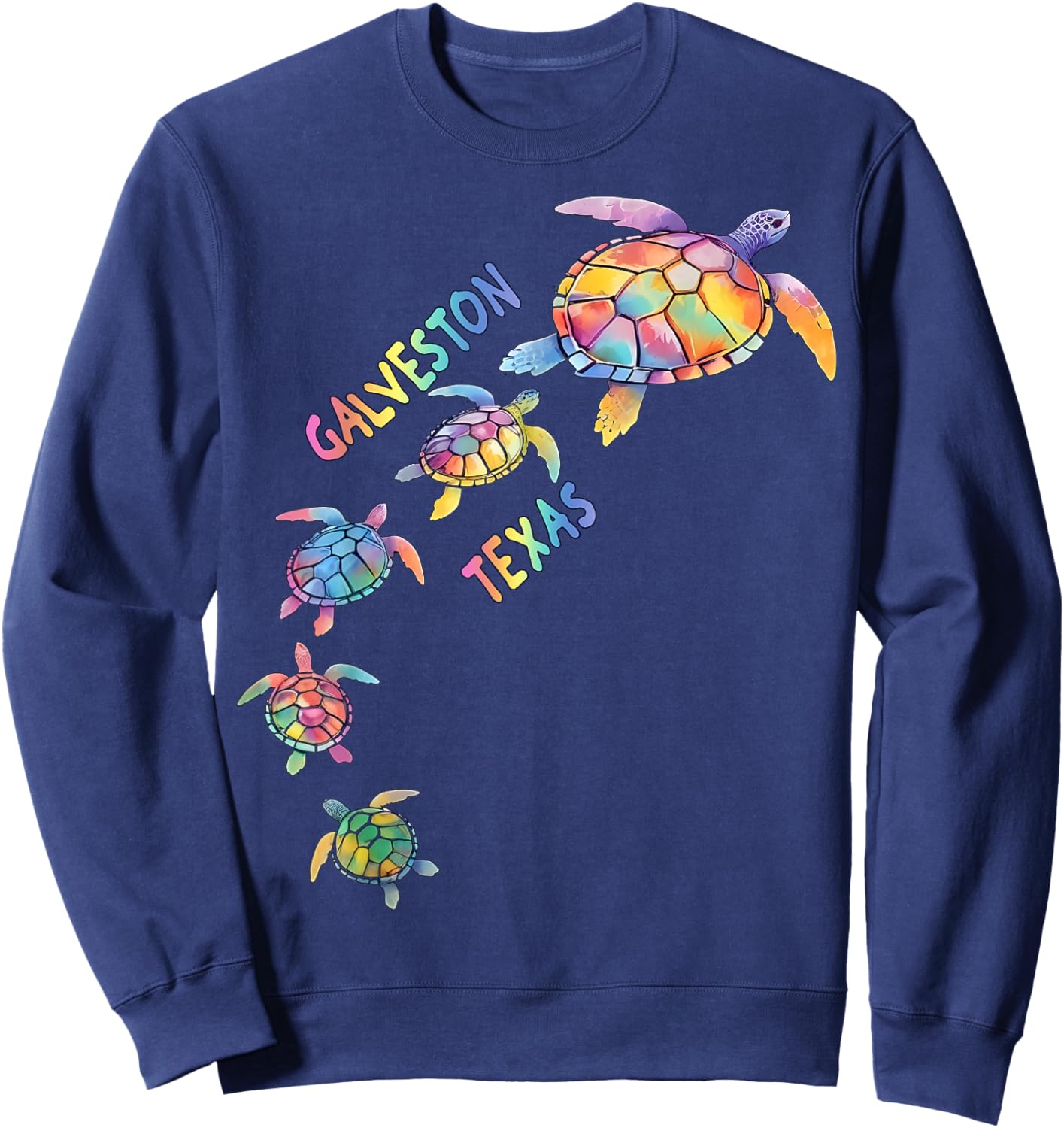 Galveston Texas Sea Turtle Lover Colorful GB Beach Vacation Sweatshirt - Sweatshirt | Navy
