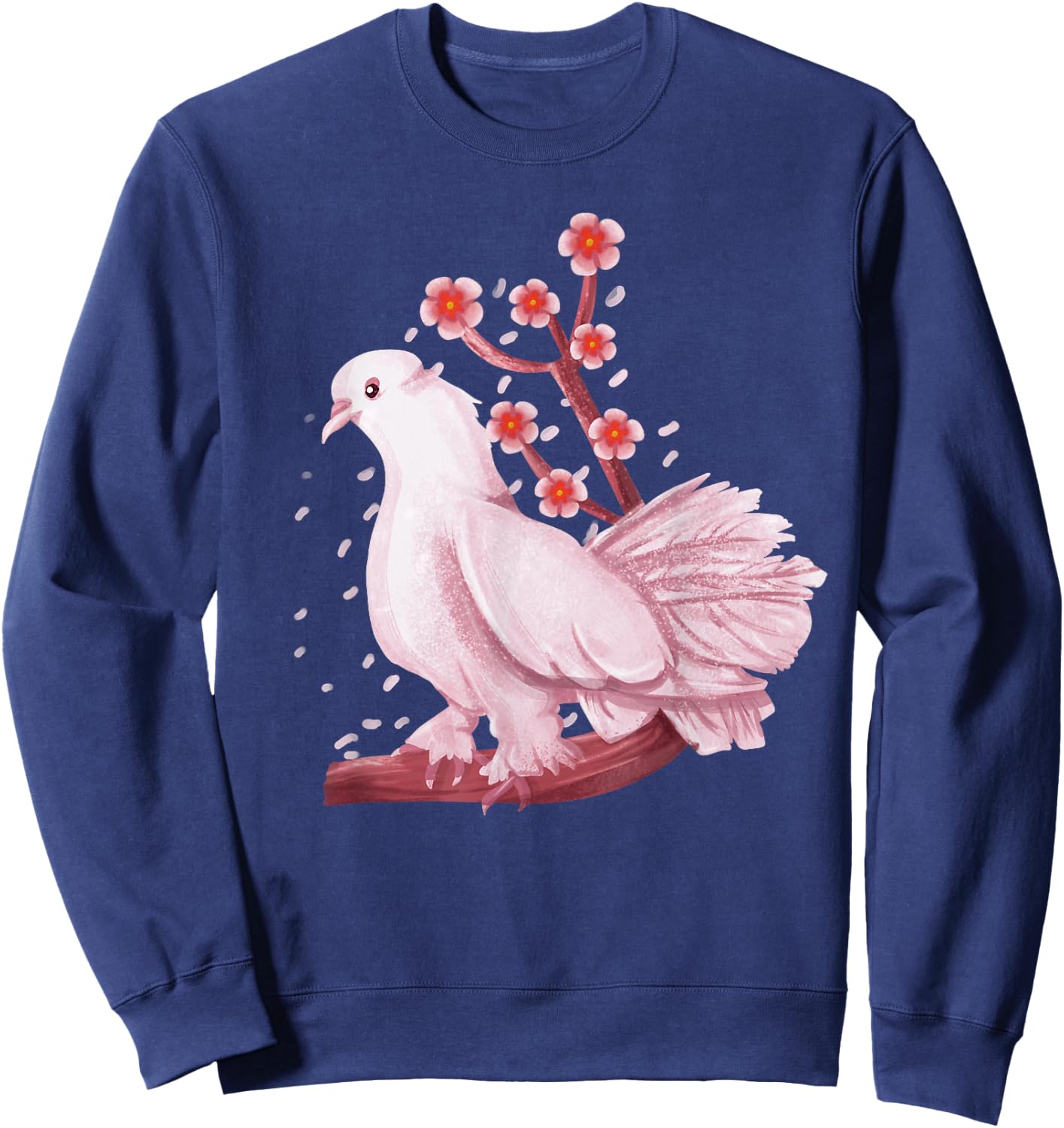 Vintage Dove Pigeon Bird Shirt Gift Japanese Cherry Blossom Sweatshirt - Sweatshirt | Navy