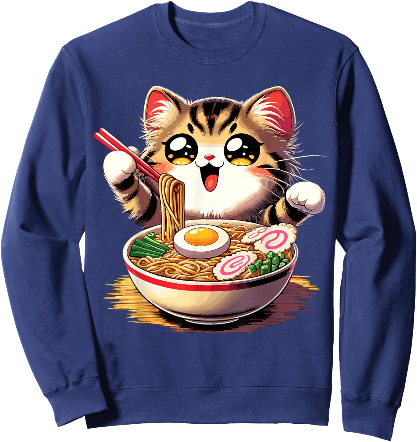 Cat Ramen Noodles Anime Kawaii Japanese Cat Sweatshirt - Sweatshirt | Navy