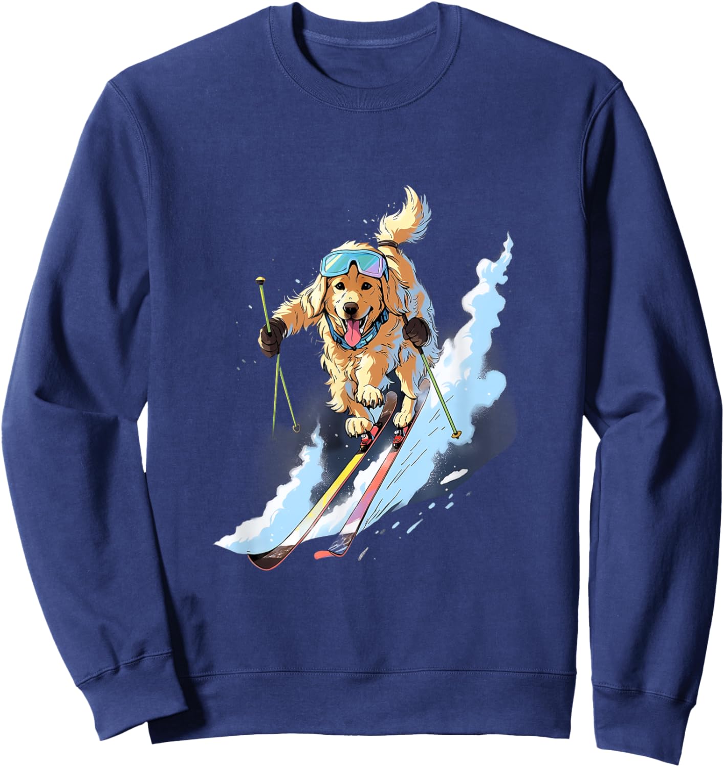 Golden Retriever Skiing Dog Skier Ski Winter Snow Sweatshirt - Sweatshirt | Navy
