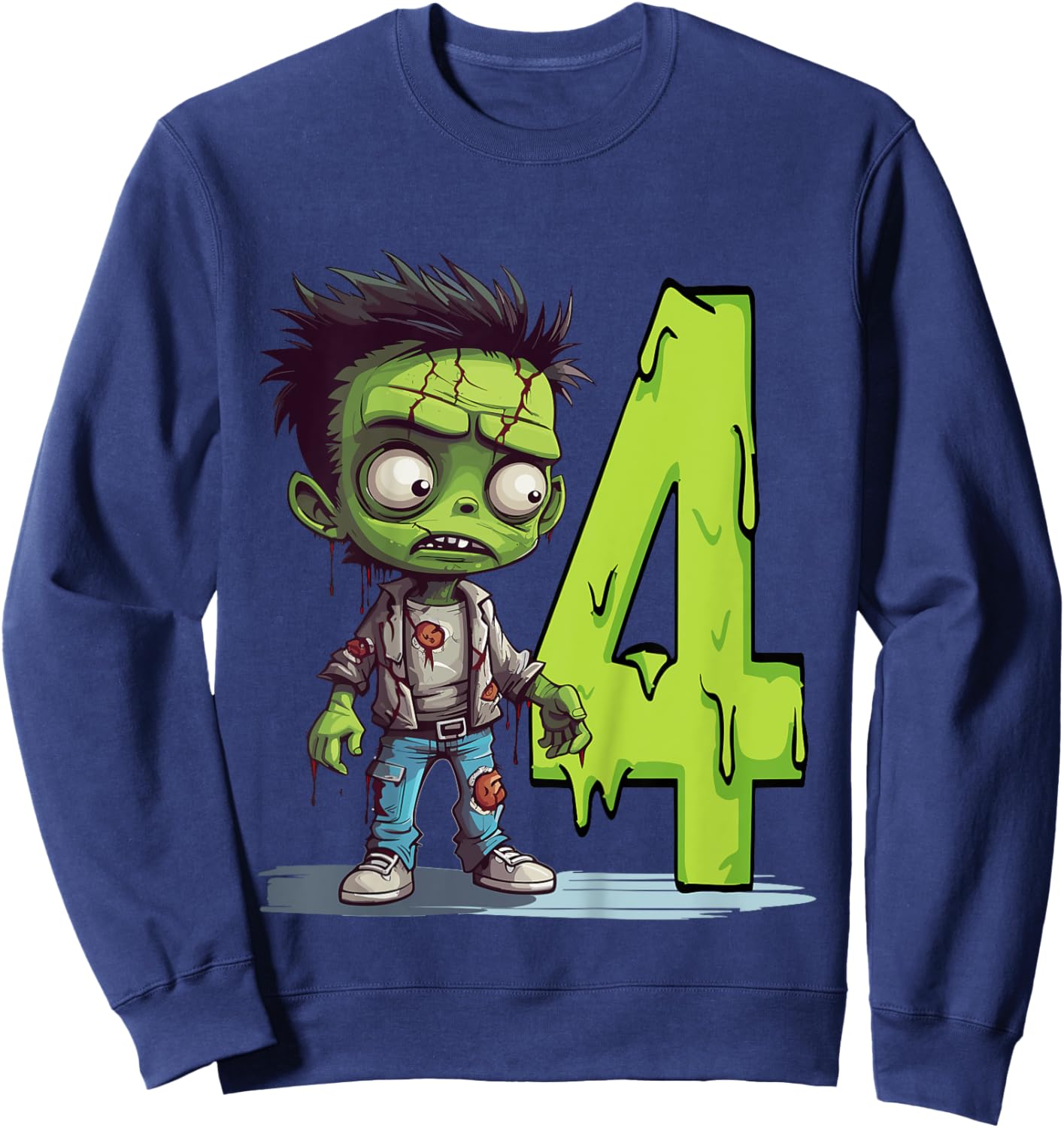 Kids Scary Zombie - four Years - creepy 4th Birthday Halloween Sweatshirt - Sweatshirt | Navy