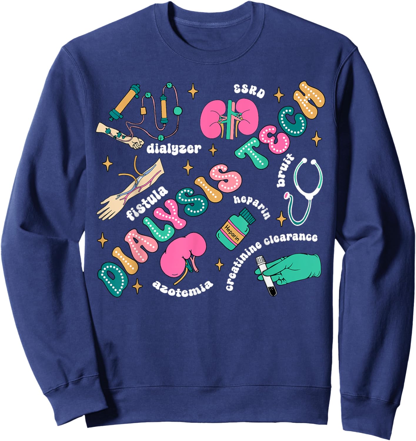 Dialysis Tech Nurse Retro Kidney Crew Tech Nephrology Nurse Sweatshirt - Sweatshirt | Navy
