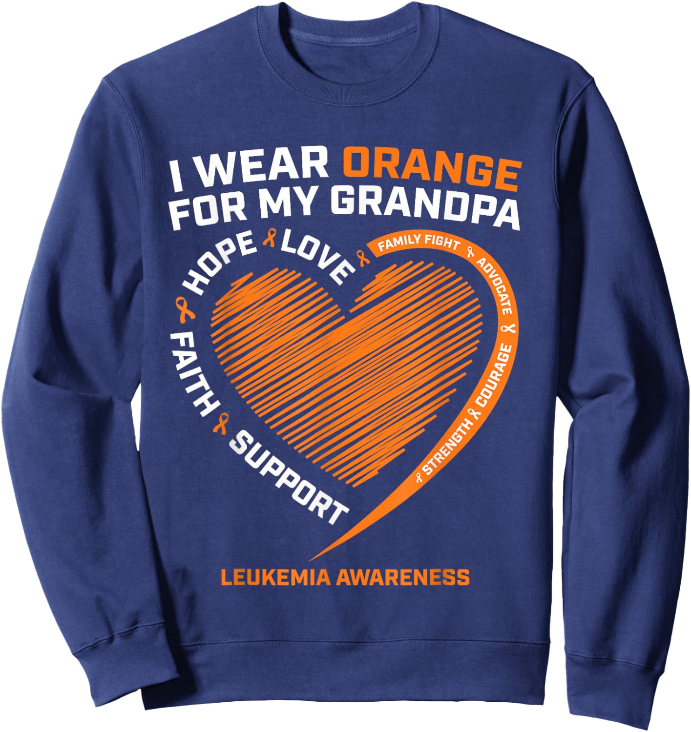 Kids Women I Wear Orange For My Grandpa Leukemia Awareness Sweatshirt - Sweatshirt | Navy