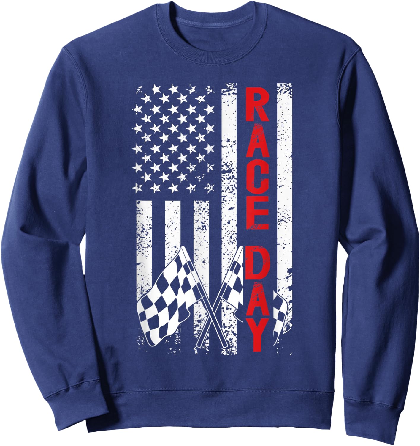 Race Day US Flag Checkered Flag Car Racing Day Race Days Sweatshirt - Sweatshirt | Navy