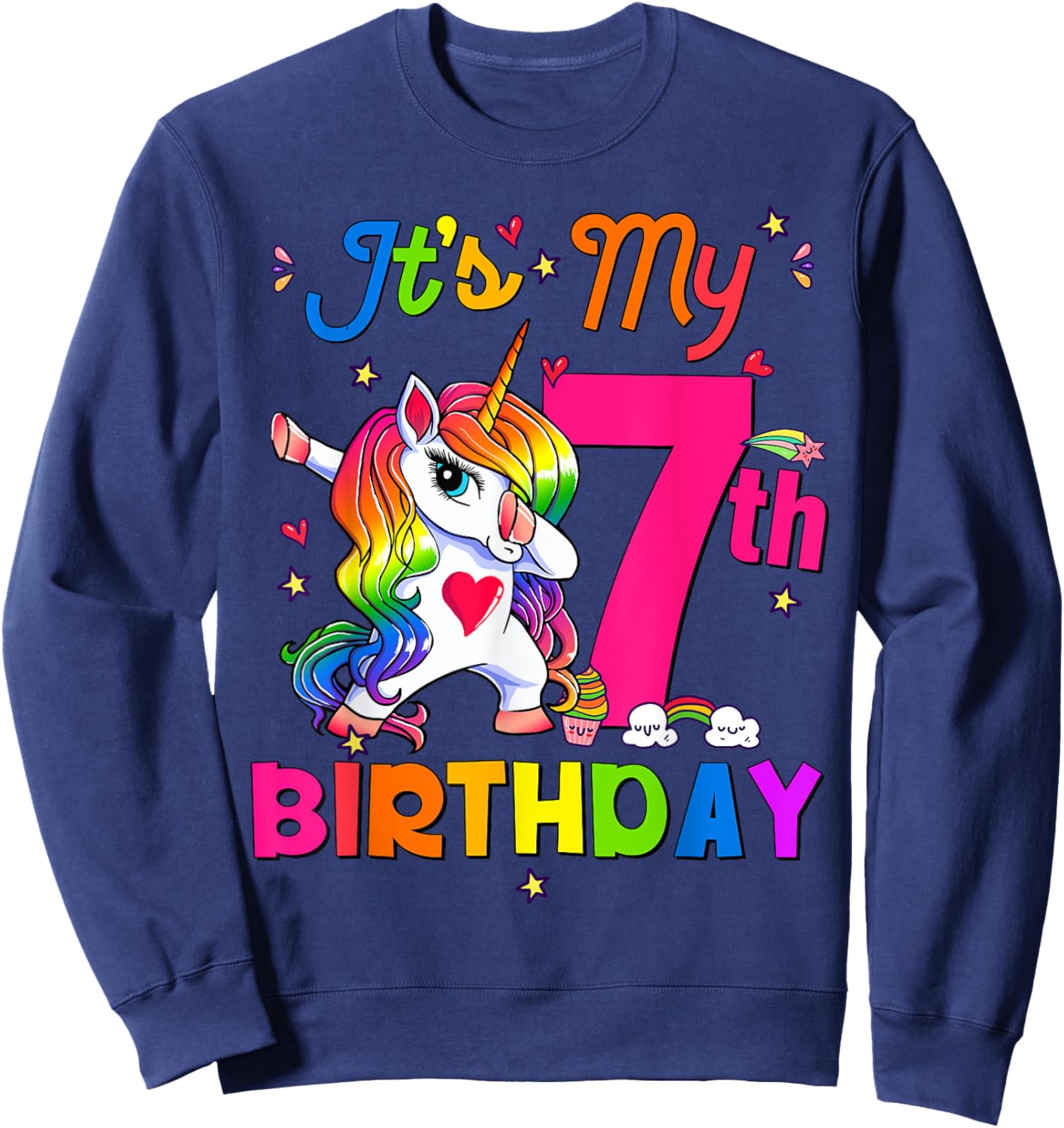7 Years Old Unicorn It's My 7th Birthday Girl Party Sweatshirt - Sweatshirt | Navy