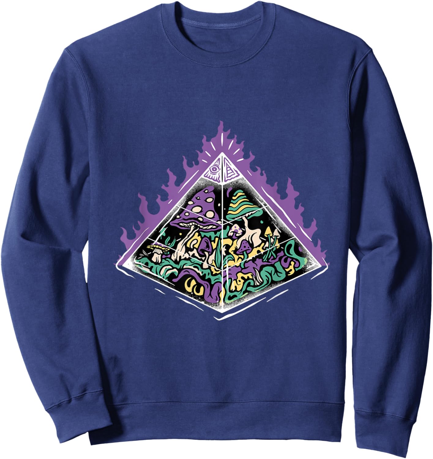 Psychedelic Mushroom Illuminated Sacred Geometry Clothes Sweatshirt - Sweatshirt | Navy