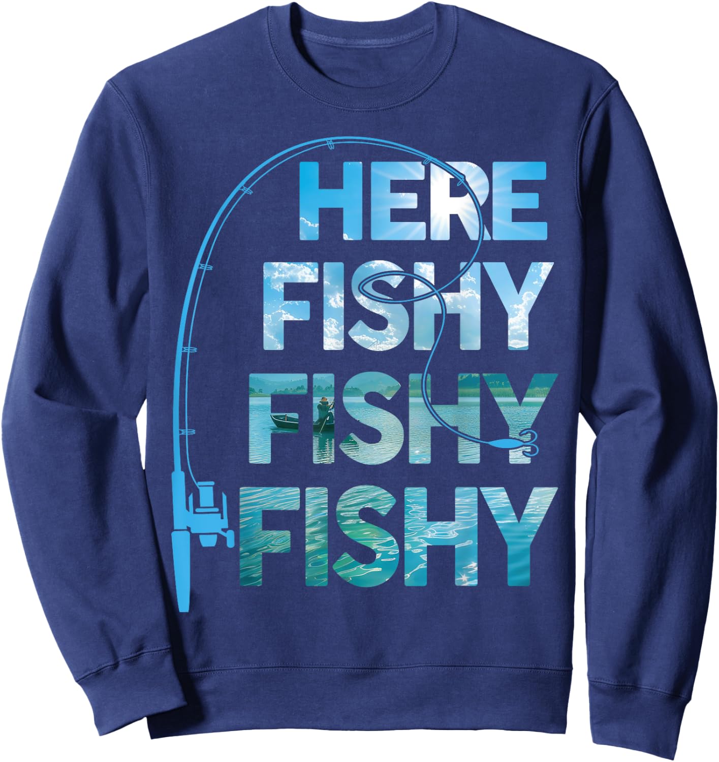 Fishing-Shirt Here-Fishy Fisherman Funny Bass Fish Dad Sweatshirt - Sweatshirt | Navy