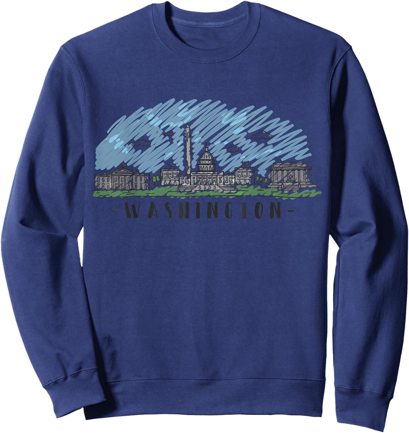 Washington DC Skyline City Pride - Multi Color Watercolors. Sweatshirt - Sweatshirt | Navy