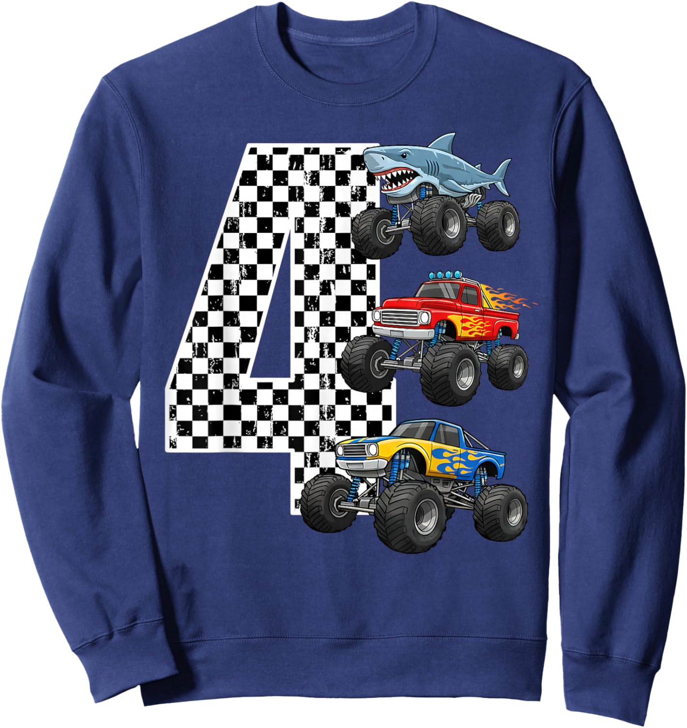 Birthday Monster Truck 4 Year Old Boys 4th Party Sweatshirt - Sweatshirt | Navy