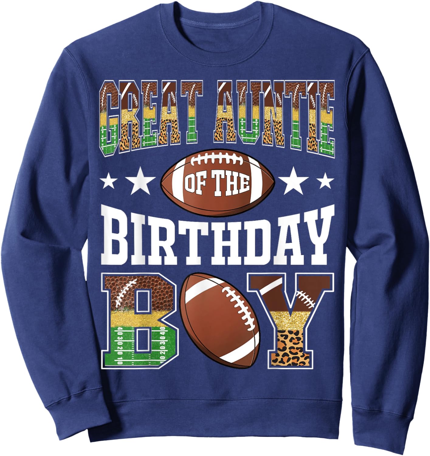Great Auntie Of The Birthday Boy Football Leopard Game Day Sweatshirt - Sweatshirt | Navy