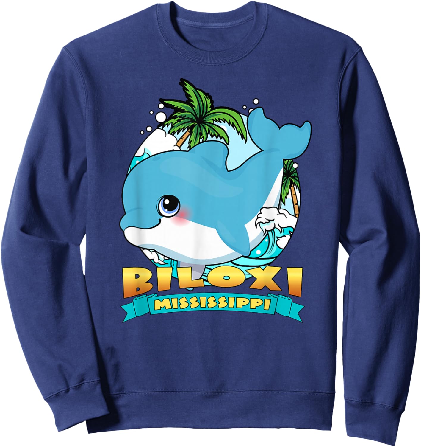 BILOXI MISSISSIPPI | Cute Baby Dolphin Beach Souvenir Sweatshirt - Sweatshirt | Navy