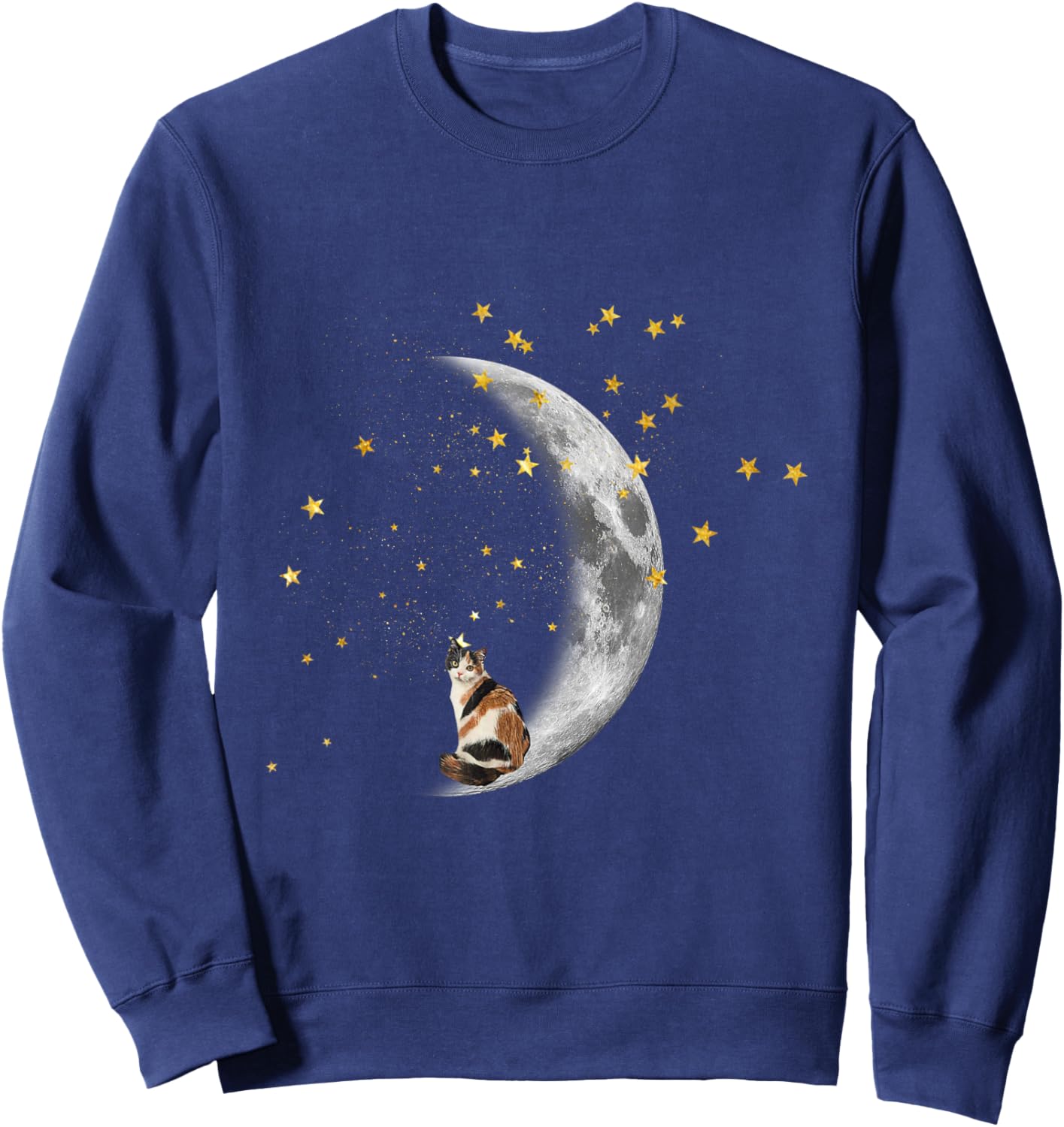 Moon and Stars Calico Cat Women Kids Sweatshirt - Sweatshirt | Navy