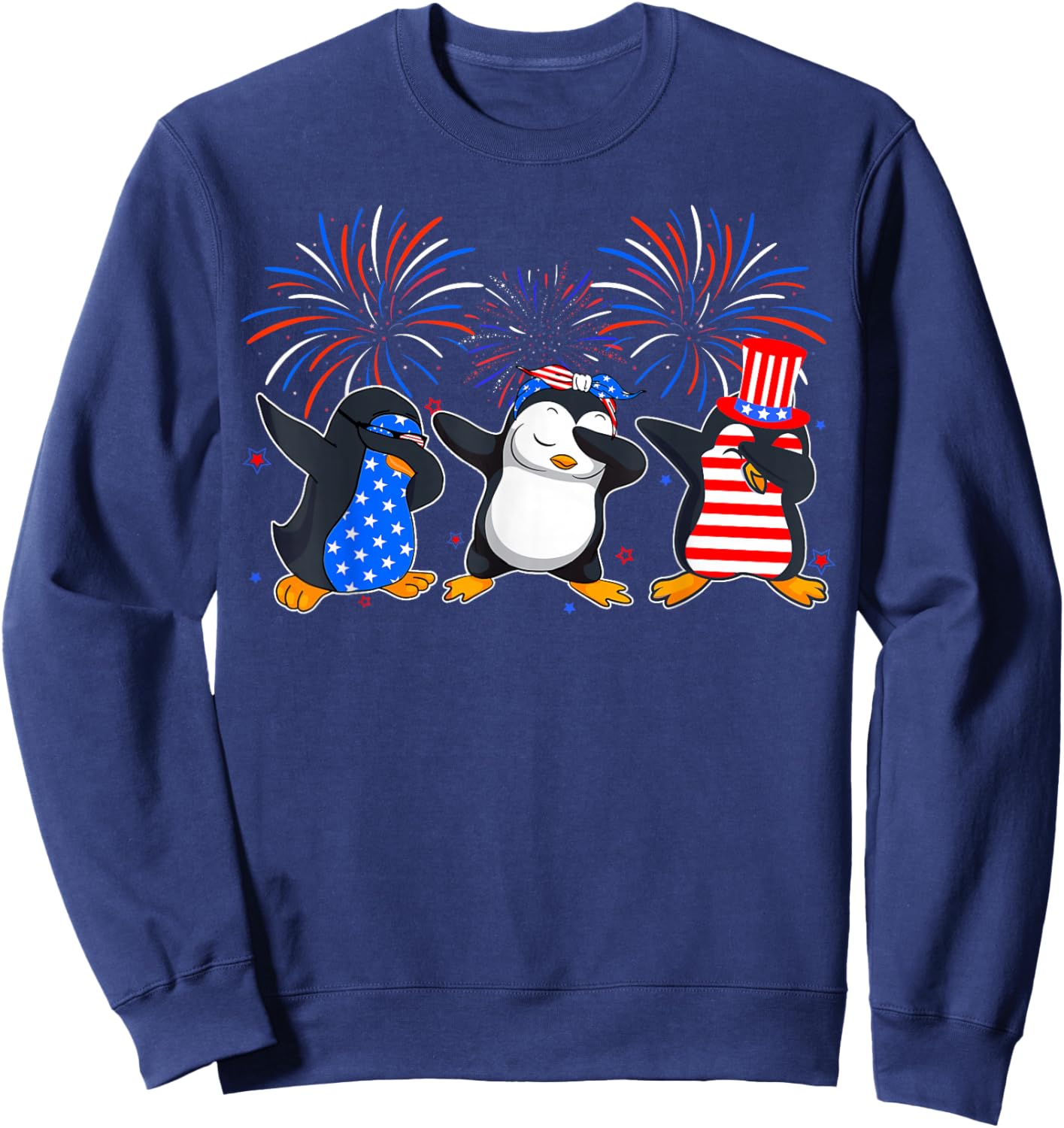 Happy Fourth Of July - Patriotic Animals - Penguin USA Flag Sweatshirt - Sweatshirt | Navy