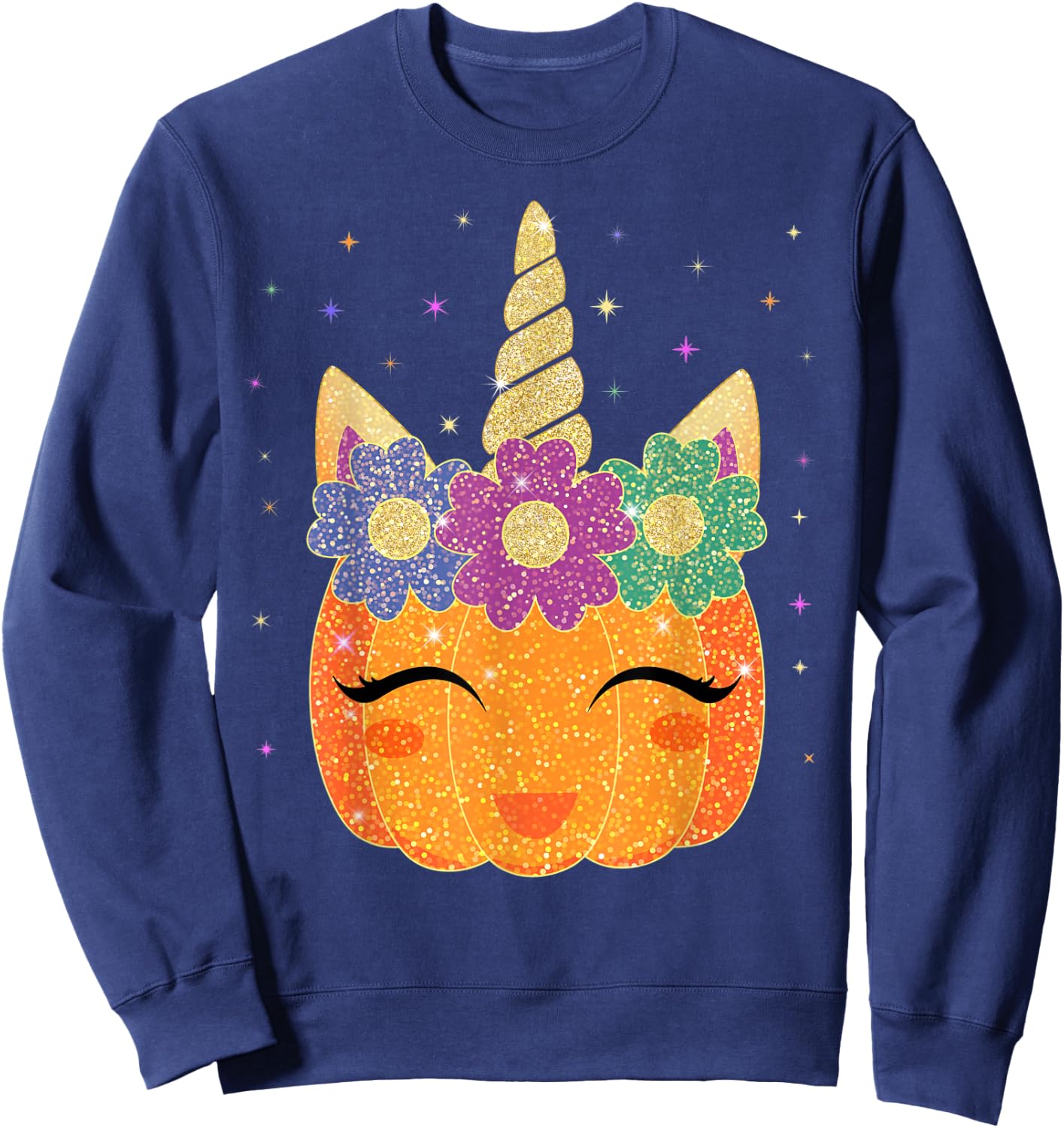 Unicorn Pumpkin - Halloween Thanksgiving Girls Boys Sweatshirt - Sweatshirt | Navy