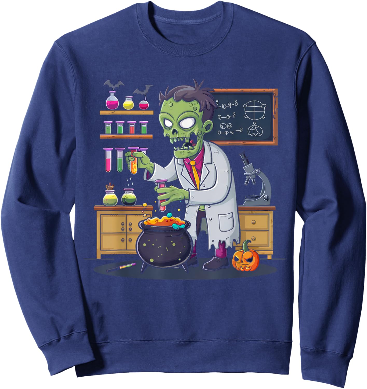 Science Teacher Halloween Shirt Zombie Chemistry Scientist Sweatshirt - Sweatshirt | Navy
