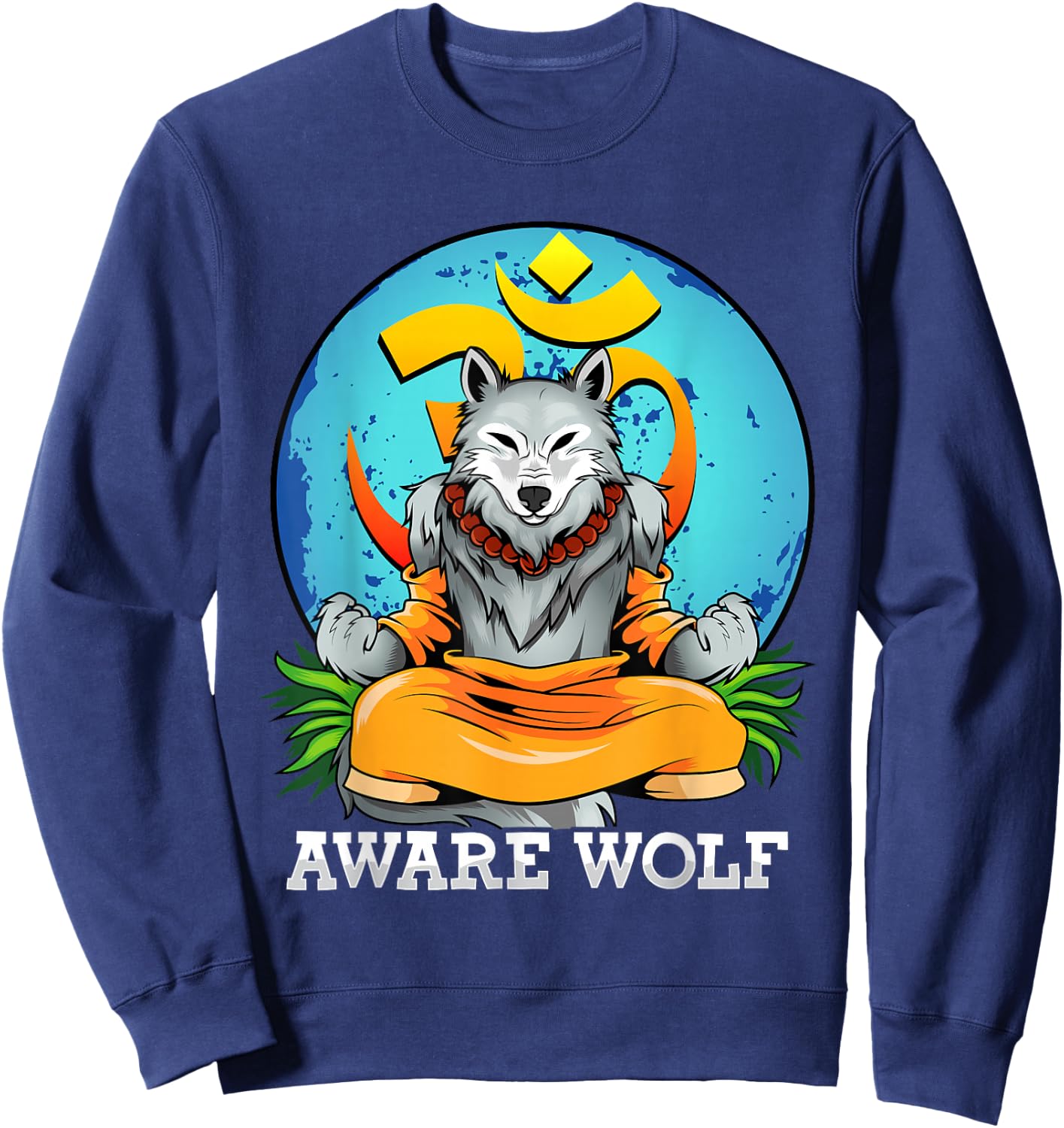 Werewolf Pun Halloween Costume Aware Wolf Yoga Meditation Sweatshirt - Sweatshirt | Navy