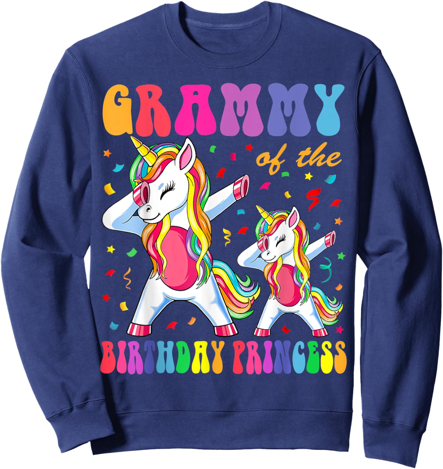 Grammy of the Birthday Princess Girl Dabbing Unicorn Family Sweatshirt - Sweatshirt | Navy