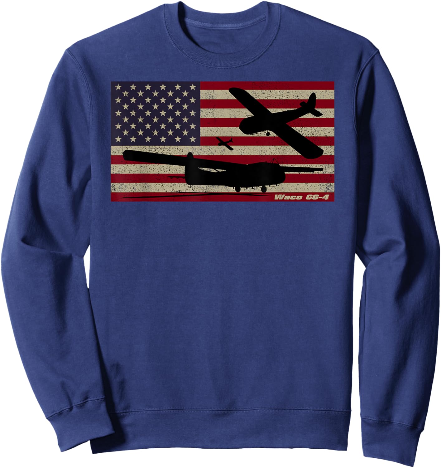 Waco CG-4 WW2 Military Glider American Flag Sweatshirt - Sweatshirt | Navy