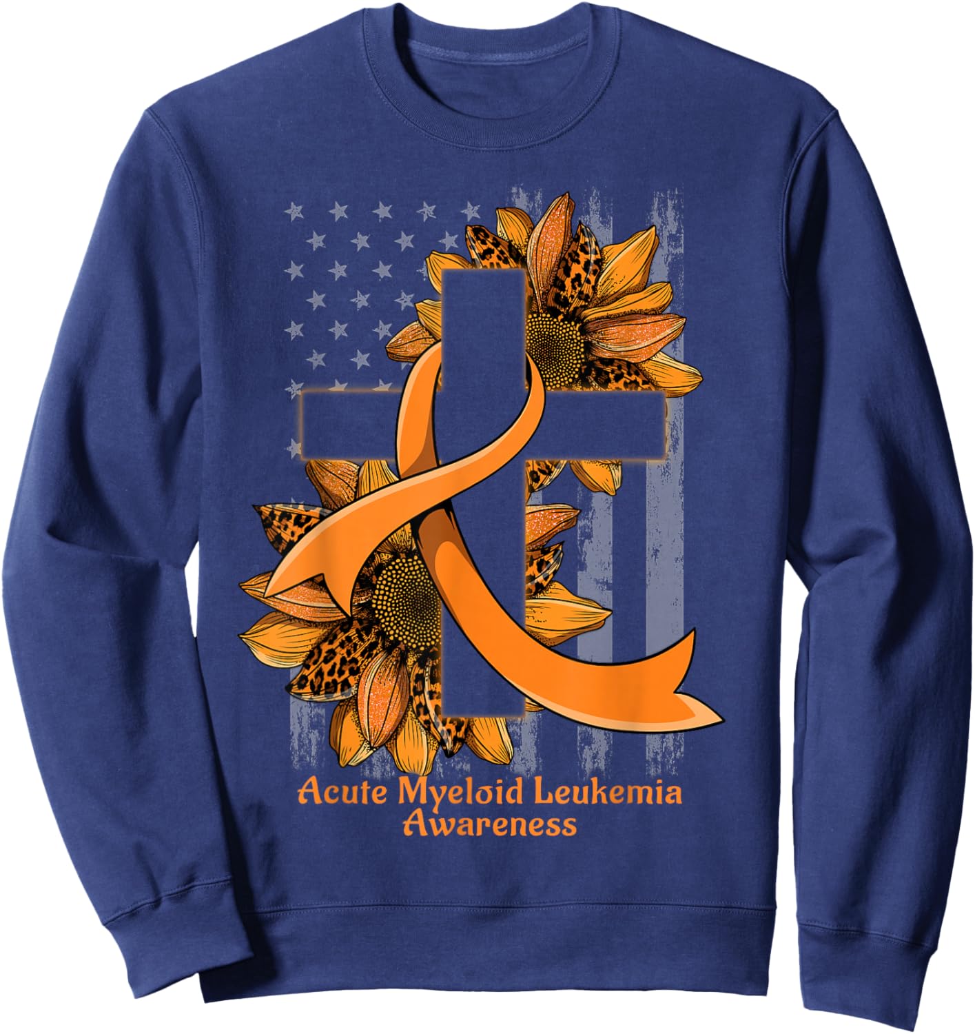 Sunflower Christian Cross Acute Myeloid Leukemia Awareness Sweatshirt - Sweatshirt | Navy