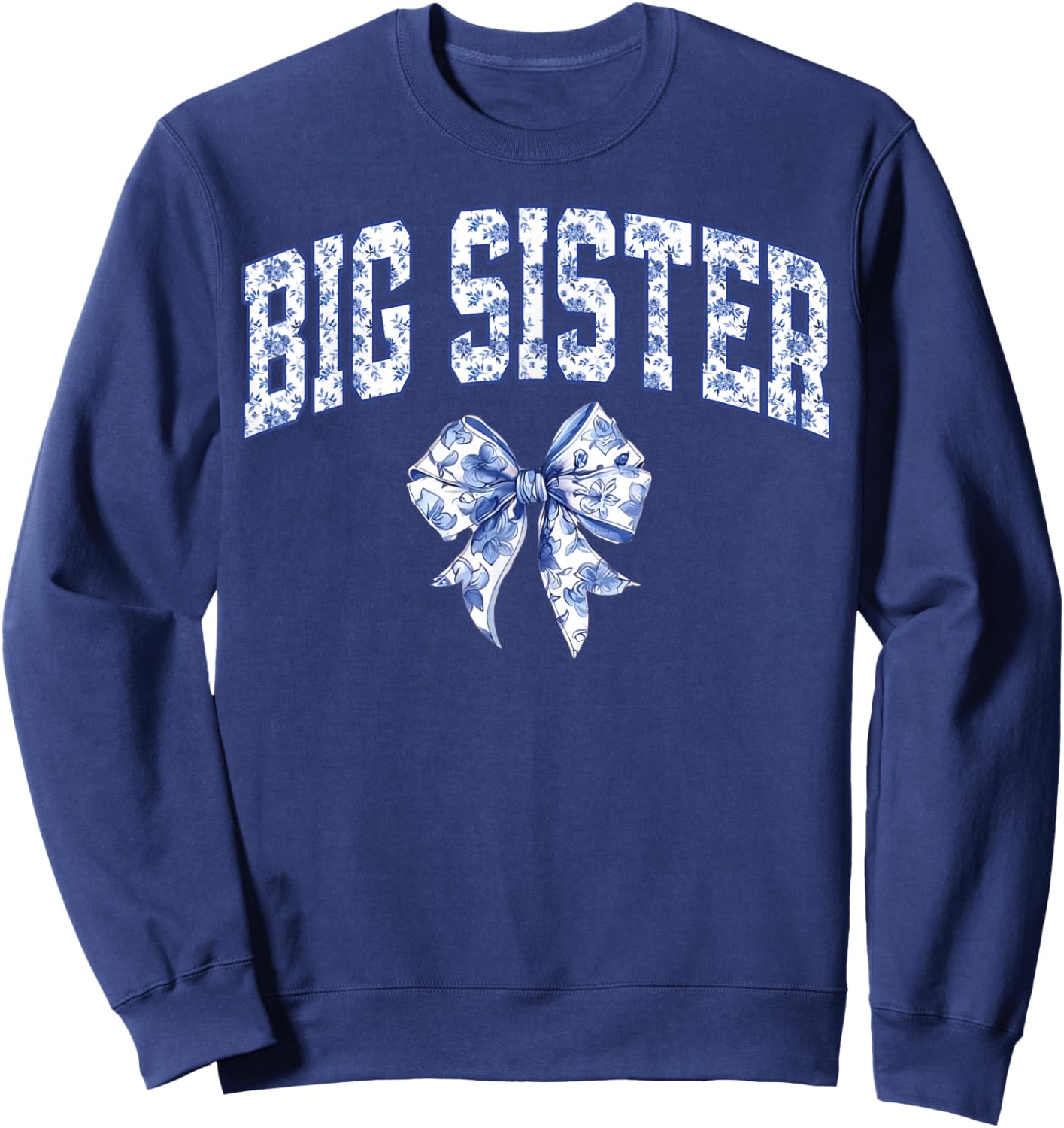Big Sister Coquette Toile Blue Bow Floral Family Matching Sweatshirt - Sweatshirt | Navy
