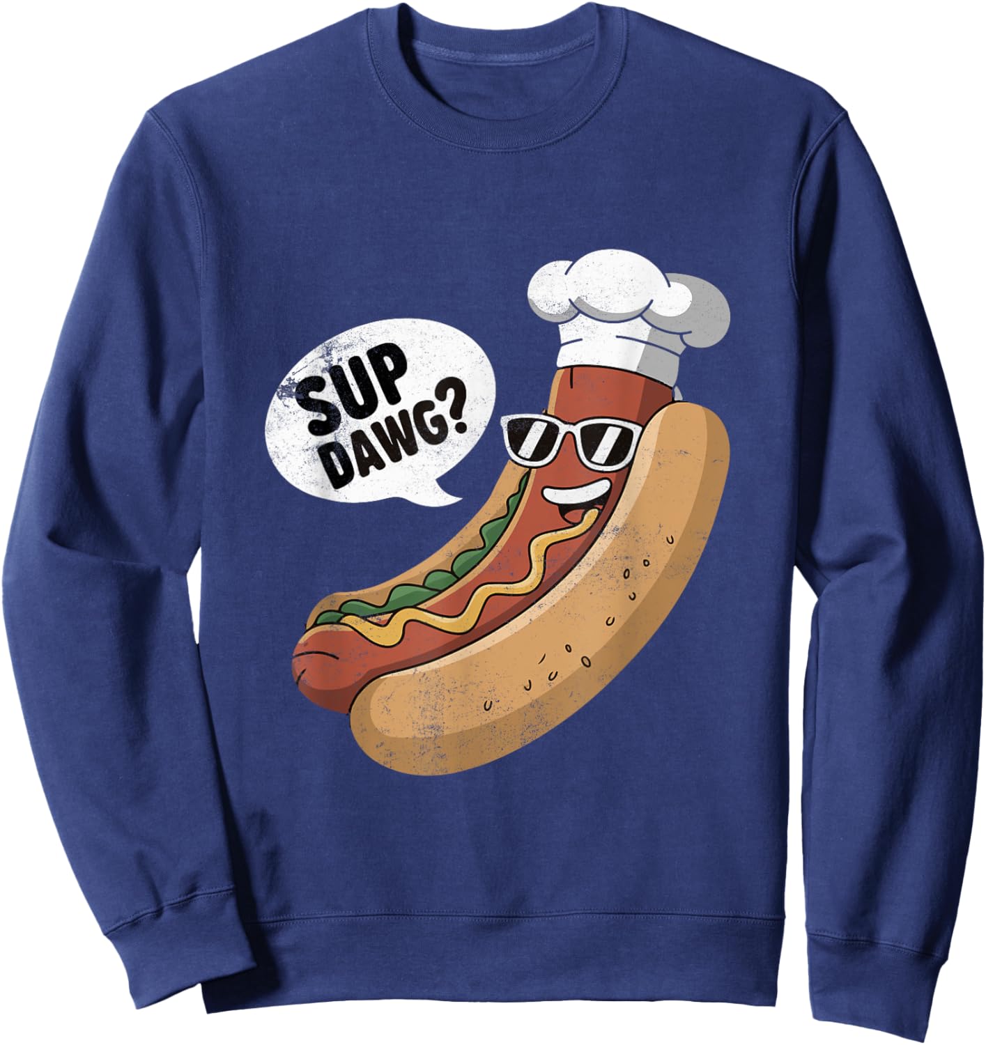 Sup Dawg Funny Hotdog Vintage Graphic Sweatshirt - Sweatshirt | Navy