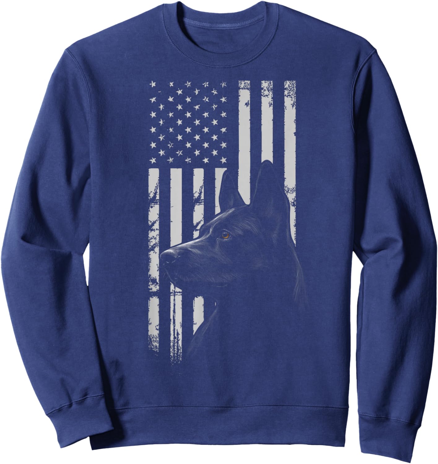 Black German Shepherd American Flag USA Flag Sweatshirt - Sweatshirt | Navy