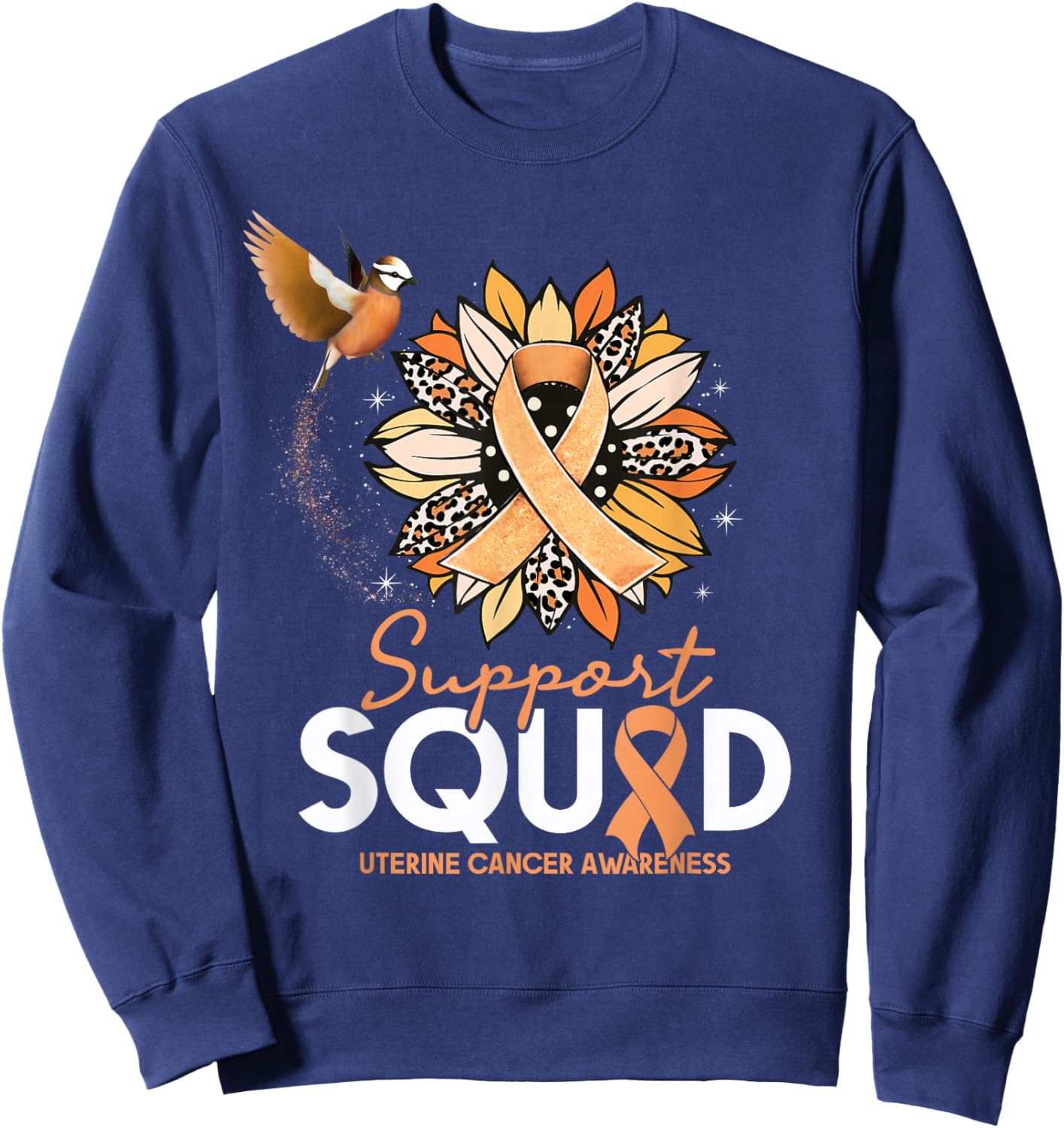 Support Squad Sunflower Hummingbird Uterine Cancer Awareness Sweatshirt - Sweatshirt | Navy